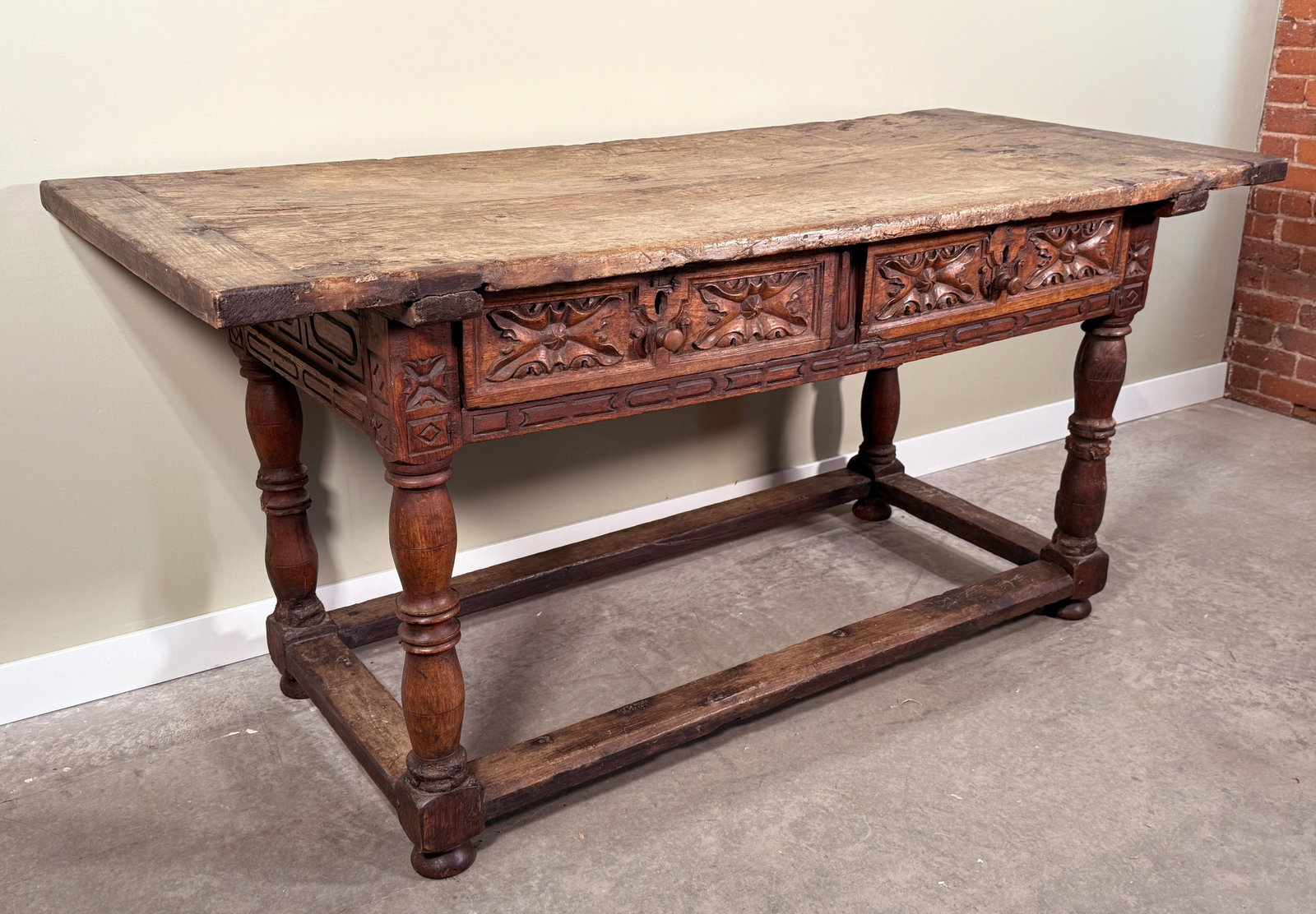 Rare Antique 17th/18th Century European Rustic Oak Hand Carved Refectory Table - 5