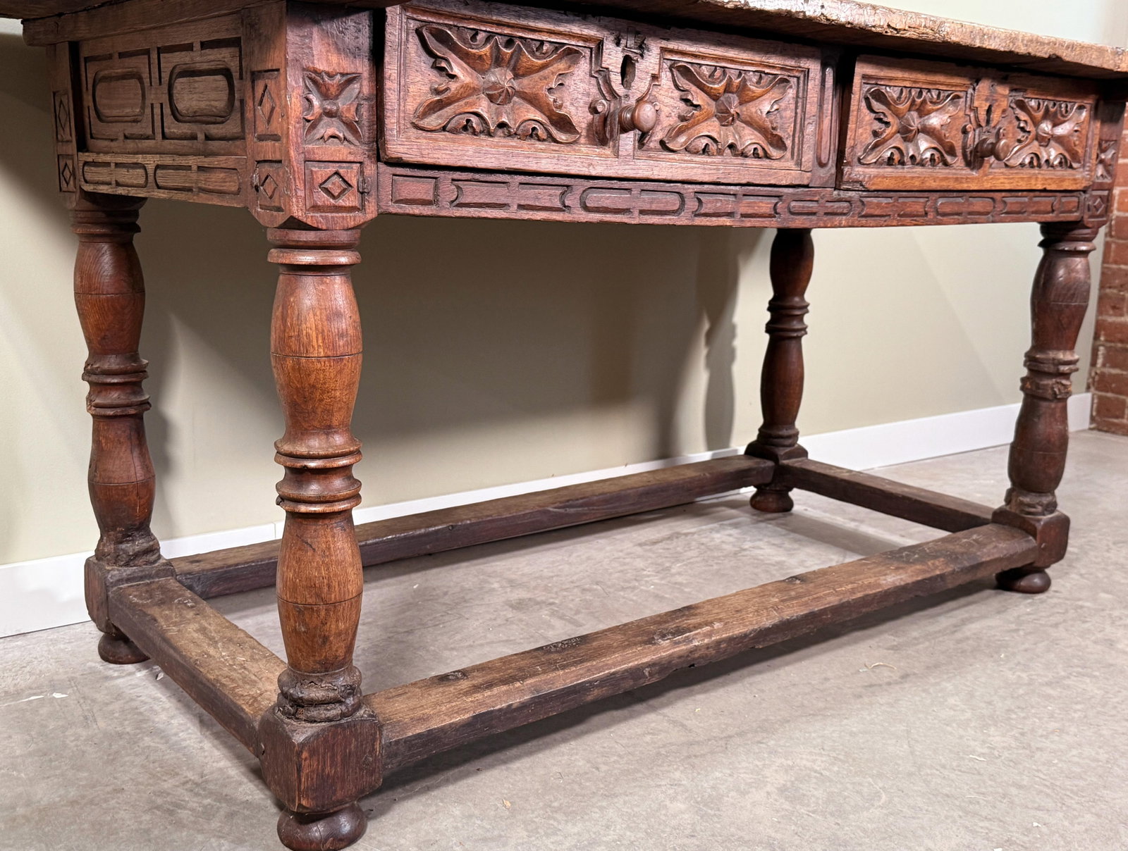 Rare Antique 17th/18th Century European Rustic Oak Hand Carved Refectory Table - 6