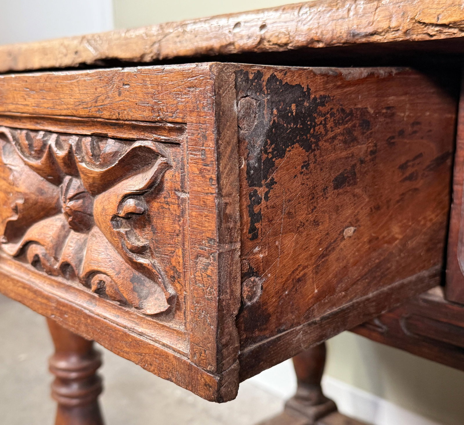 Rare Antique 17th/18th Century European Rustic Oak Hand Carved Refectory Table - 8