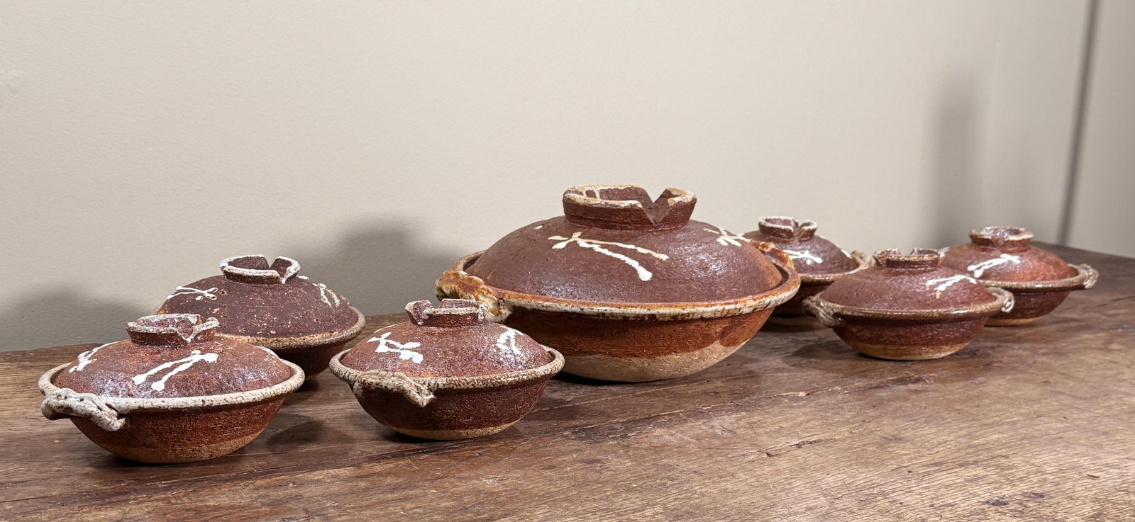 Vintage Traditional Japanese Donabe Lidded Serving Bowls - Set of 7 - 16