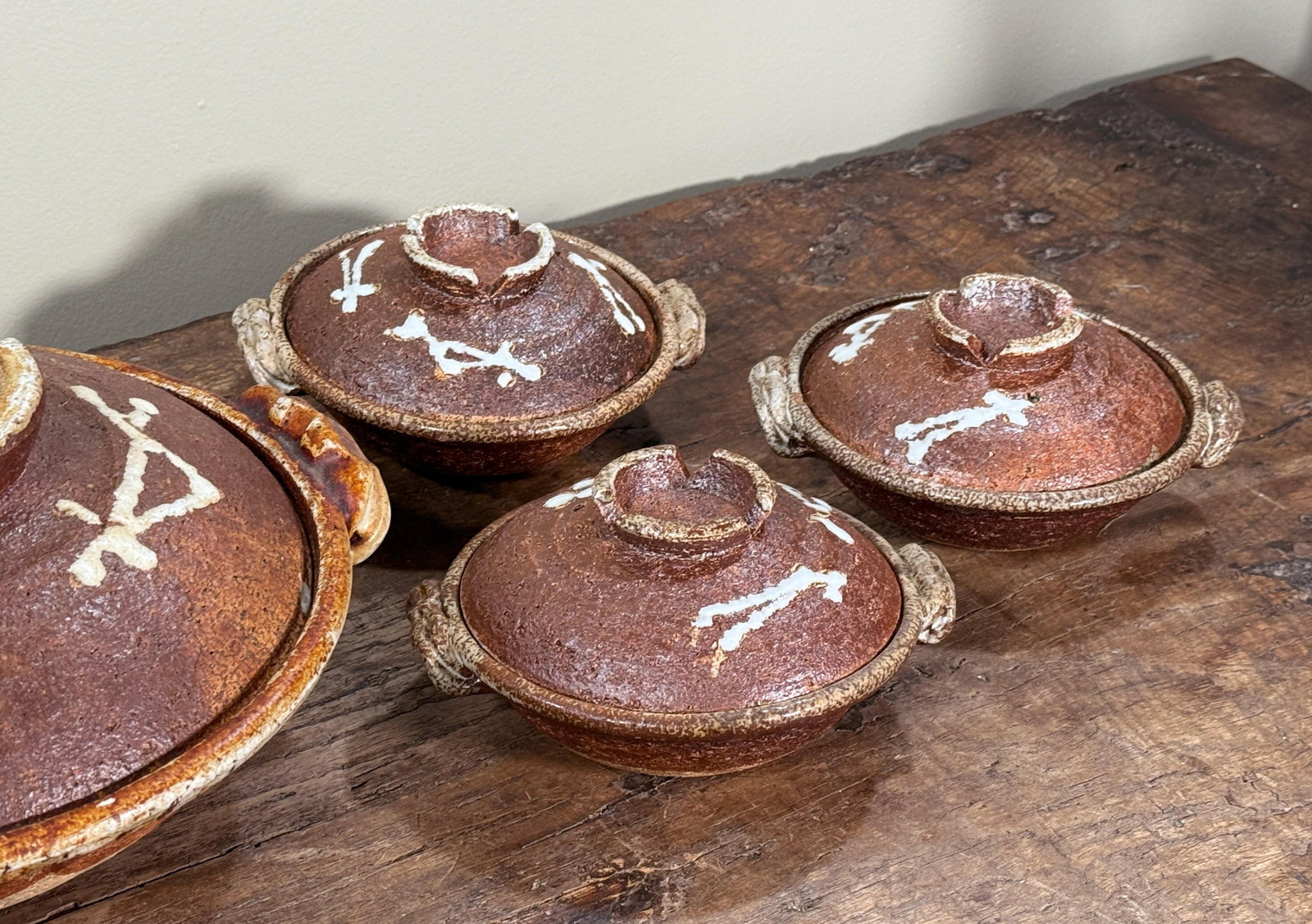 Vintage Traditional Japanese Donabe Lidded Serving Bowls - Set of 7 - 3