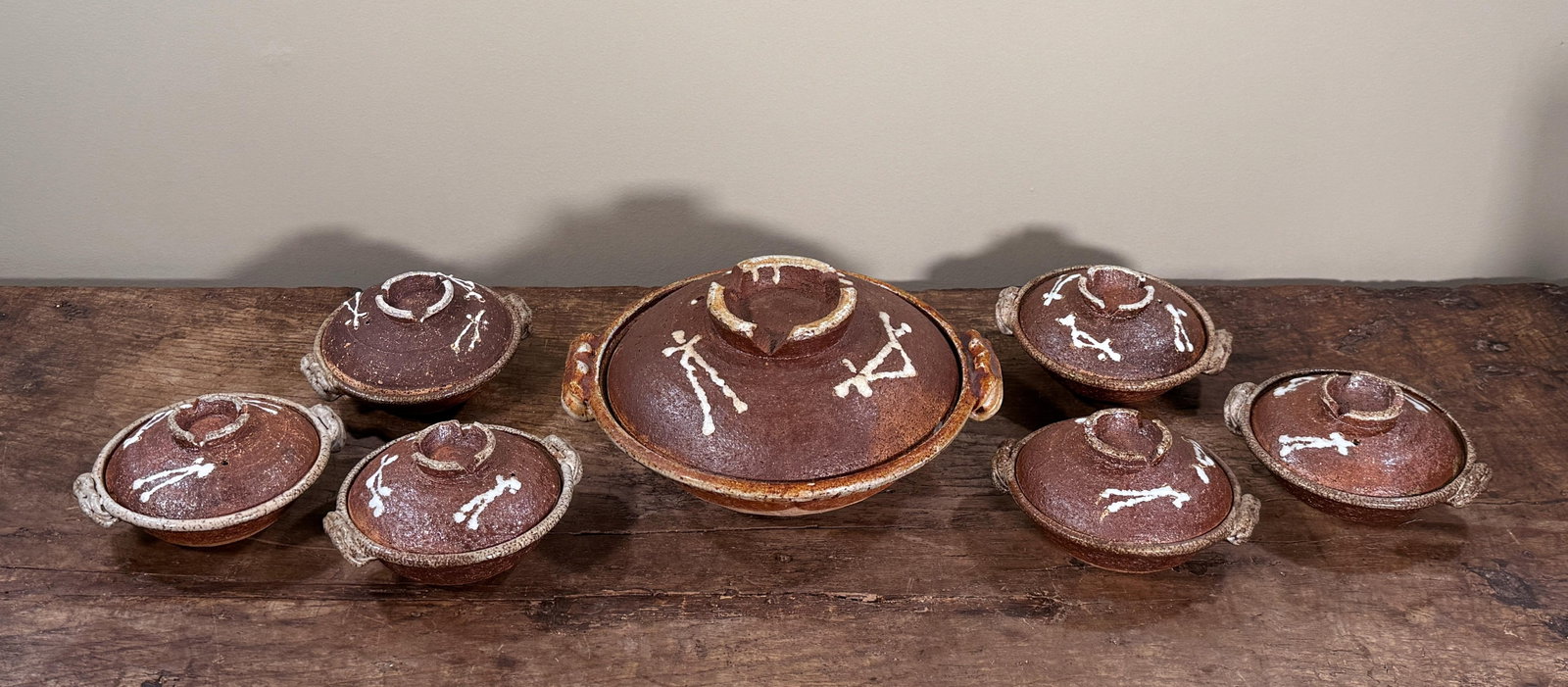 Vintage Traditional Japanese Donabe Lidded Serving Bowls - Set of 7 - 5