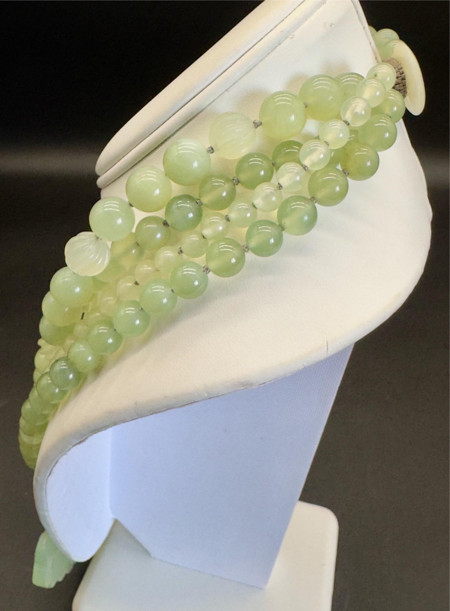 1970s Chinese Export Jadeite Moth Pendant Multi Strand Beaded Necklace - 10