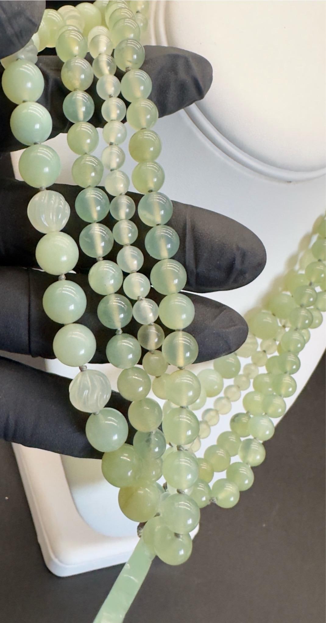 1970s Chinese Export Jadeite Moth Pendant Multi Strand Beaded Necklace - 3