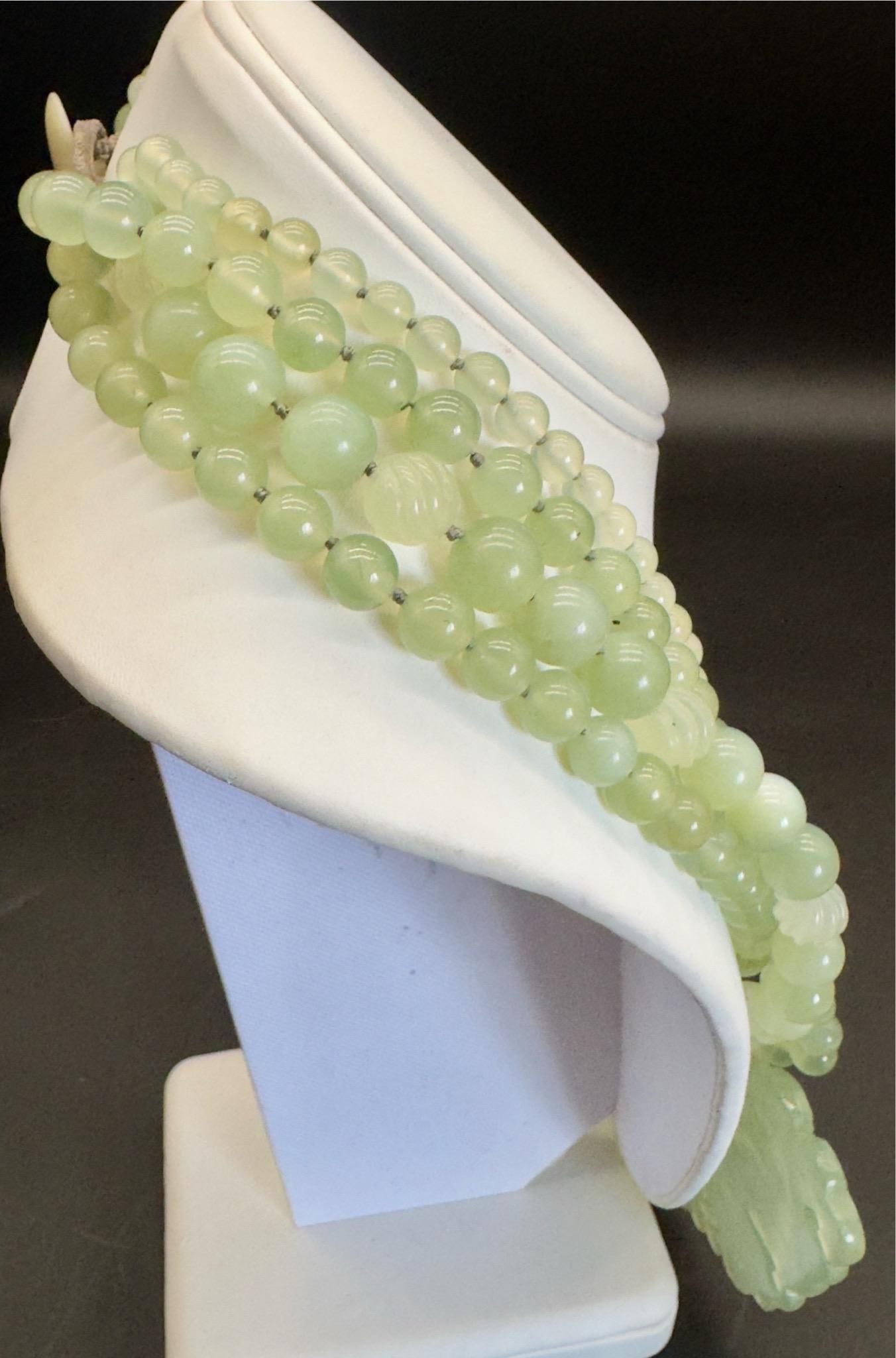 1970s Chinese Export Jadeite Moth Pendant Multi Strand Beaded Necklace - 6