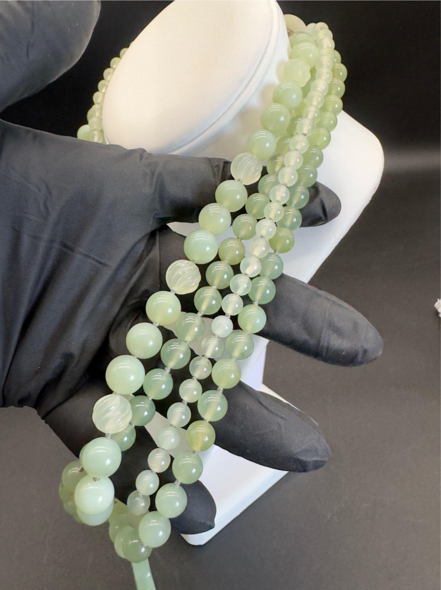 1970s Chinese Export Jadeite Moth Pendant Multi Strand Beaded Necklace - 8