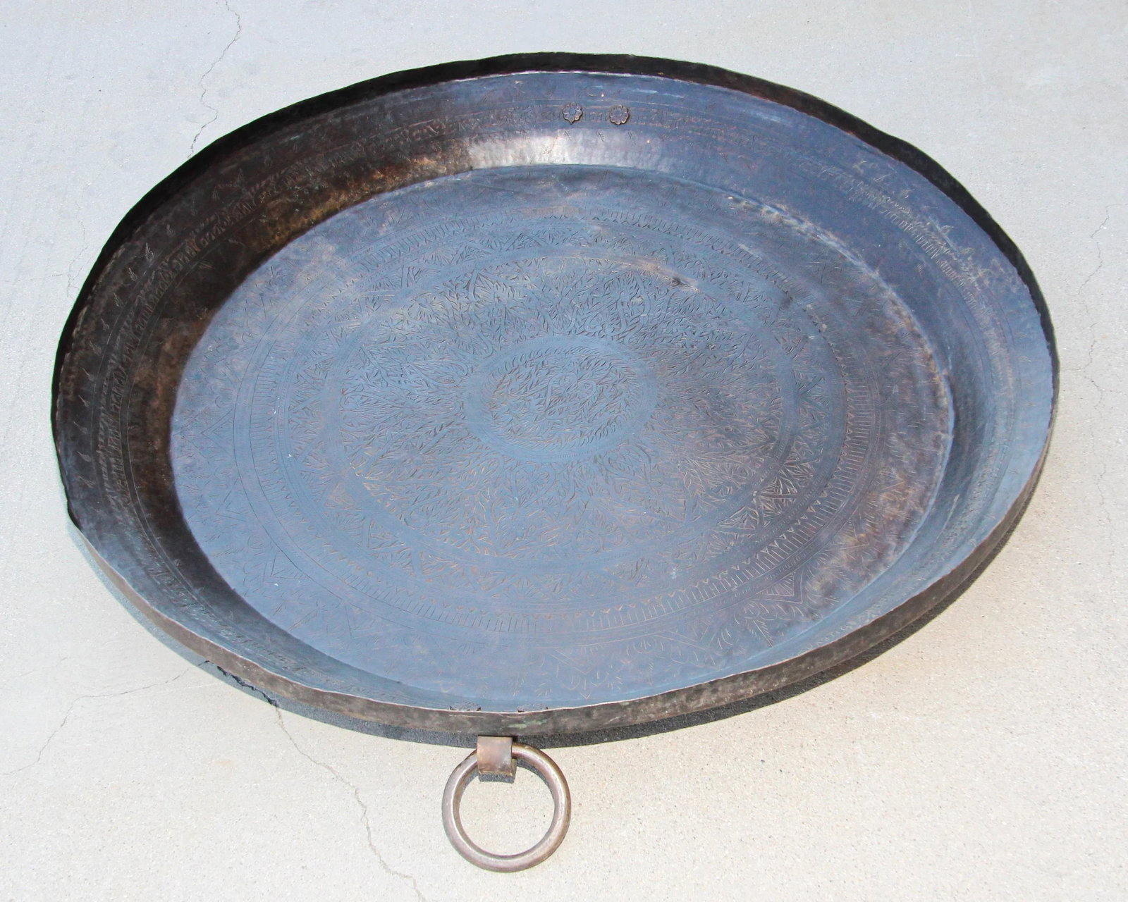 Asian Hammered Metal Bronze Oversized Urli Vessel with Handles South India - 2