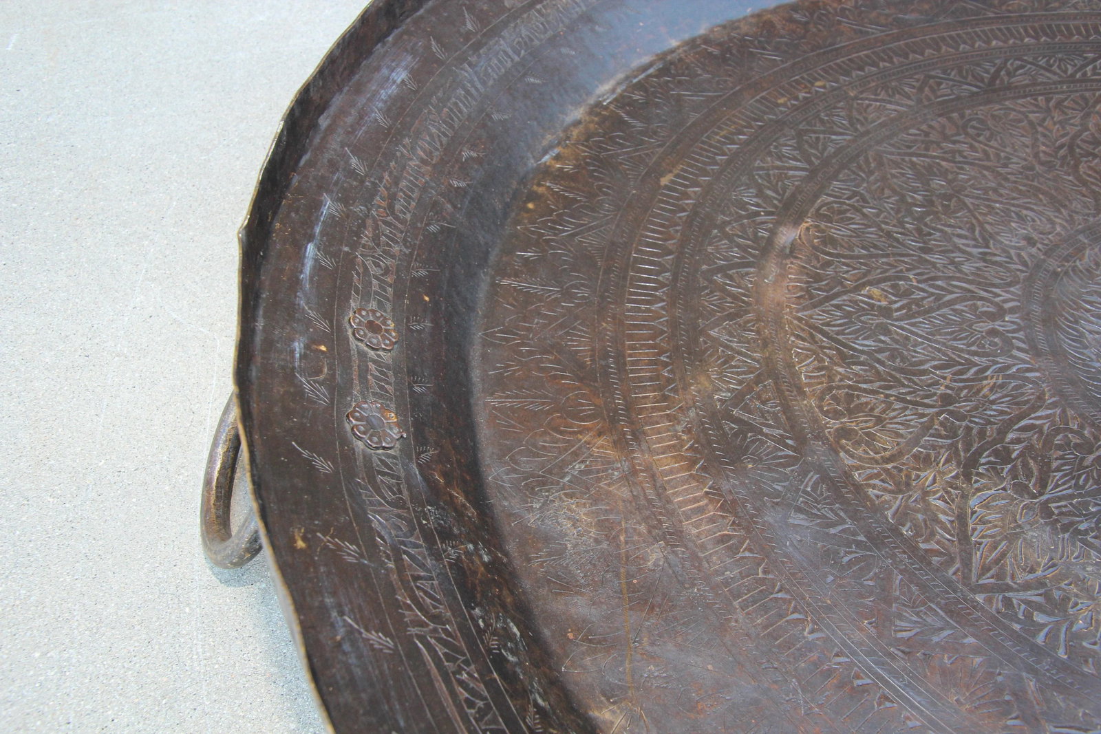 Asian Hammered Metal Bronze Oversized Urli Vessel with Handles South India - 8