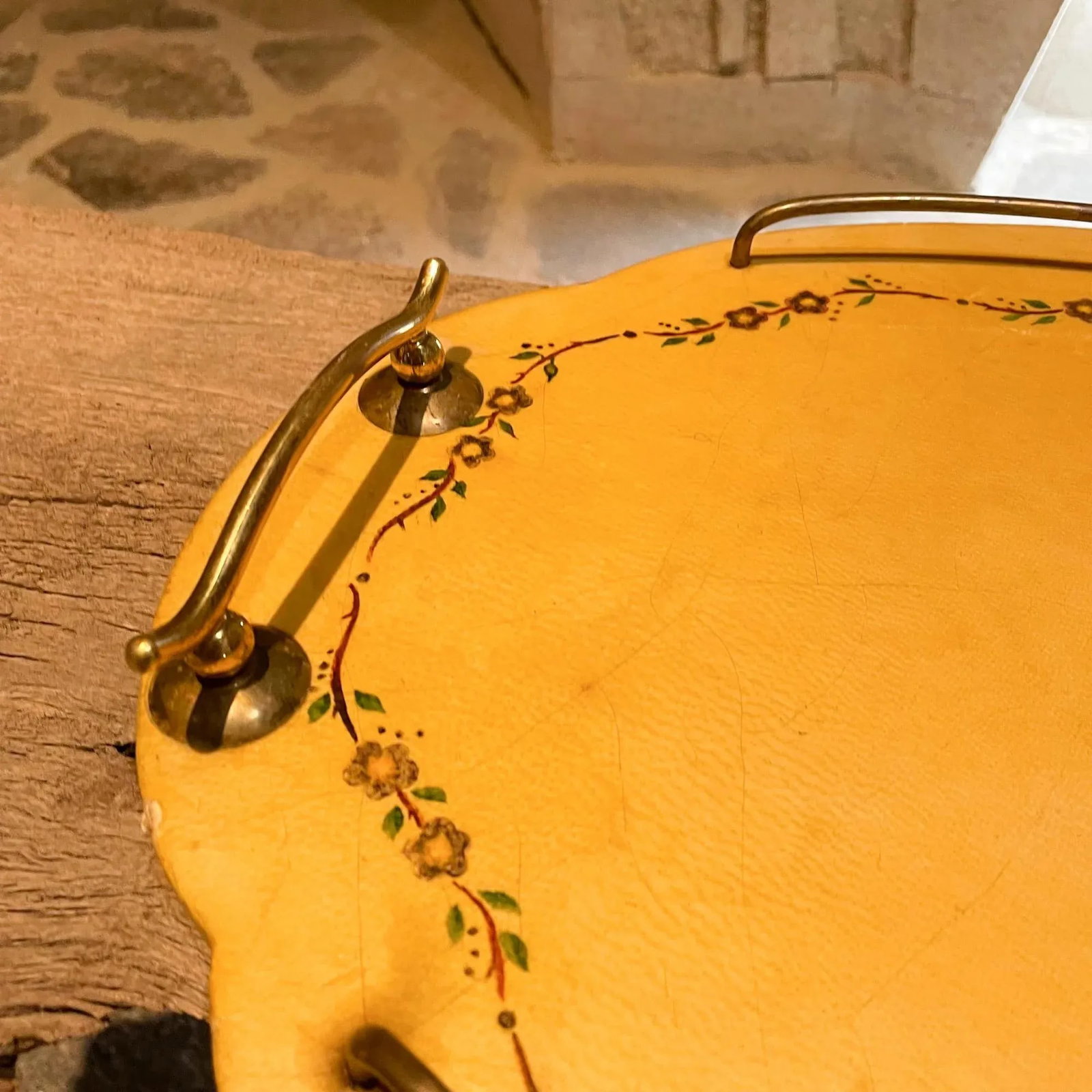 1960s Aldo Tura Goatskin Wood & Brass Floral Design Service Tray - 10