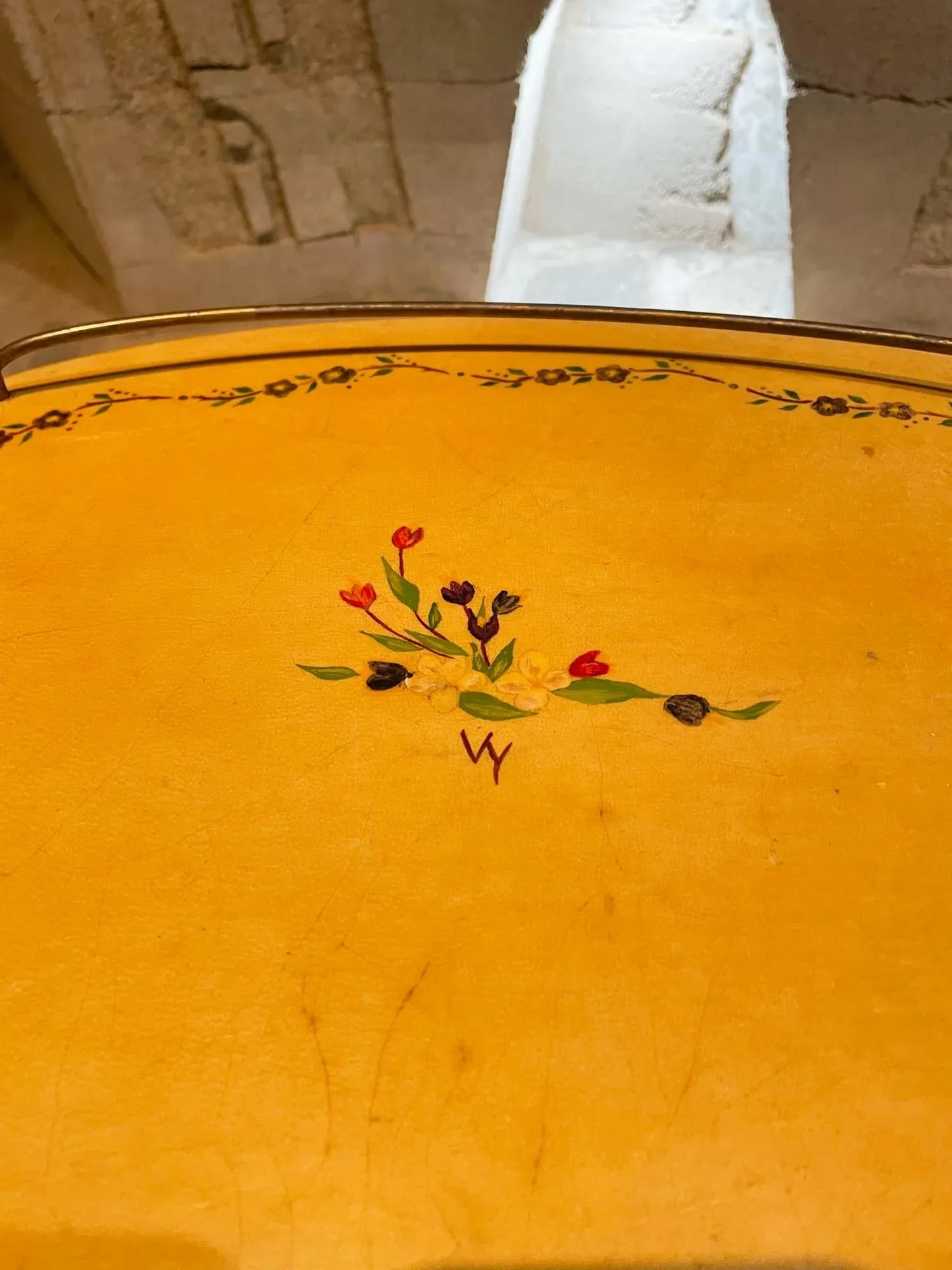 1960s Aldo Tura Goatskin Wood & Brass Floral Design Service Tray - 3