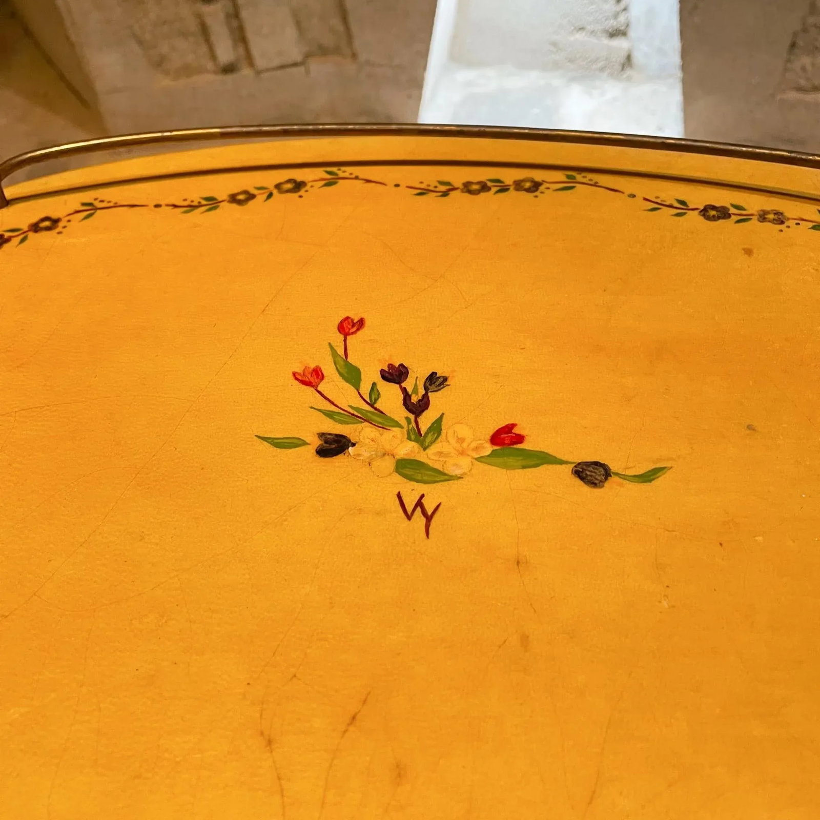 1960s Aldo Tura Goatskin Wood & Brass Floral Design Service Tray - 5