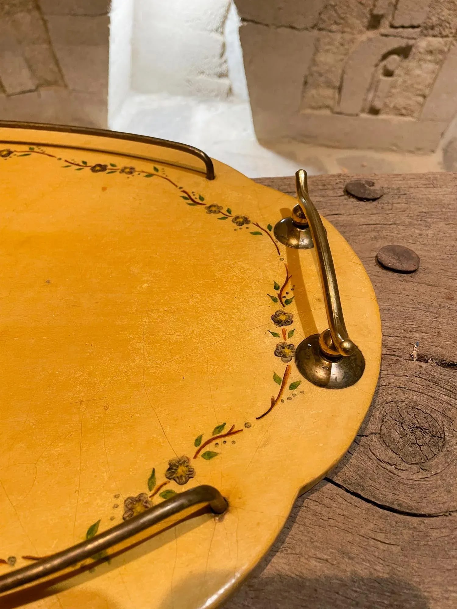 1960s Aldo Tura Goatskin Wood & Brass Floral Design Service Tray - 7