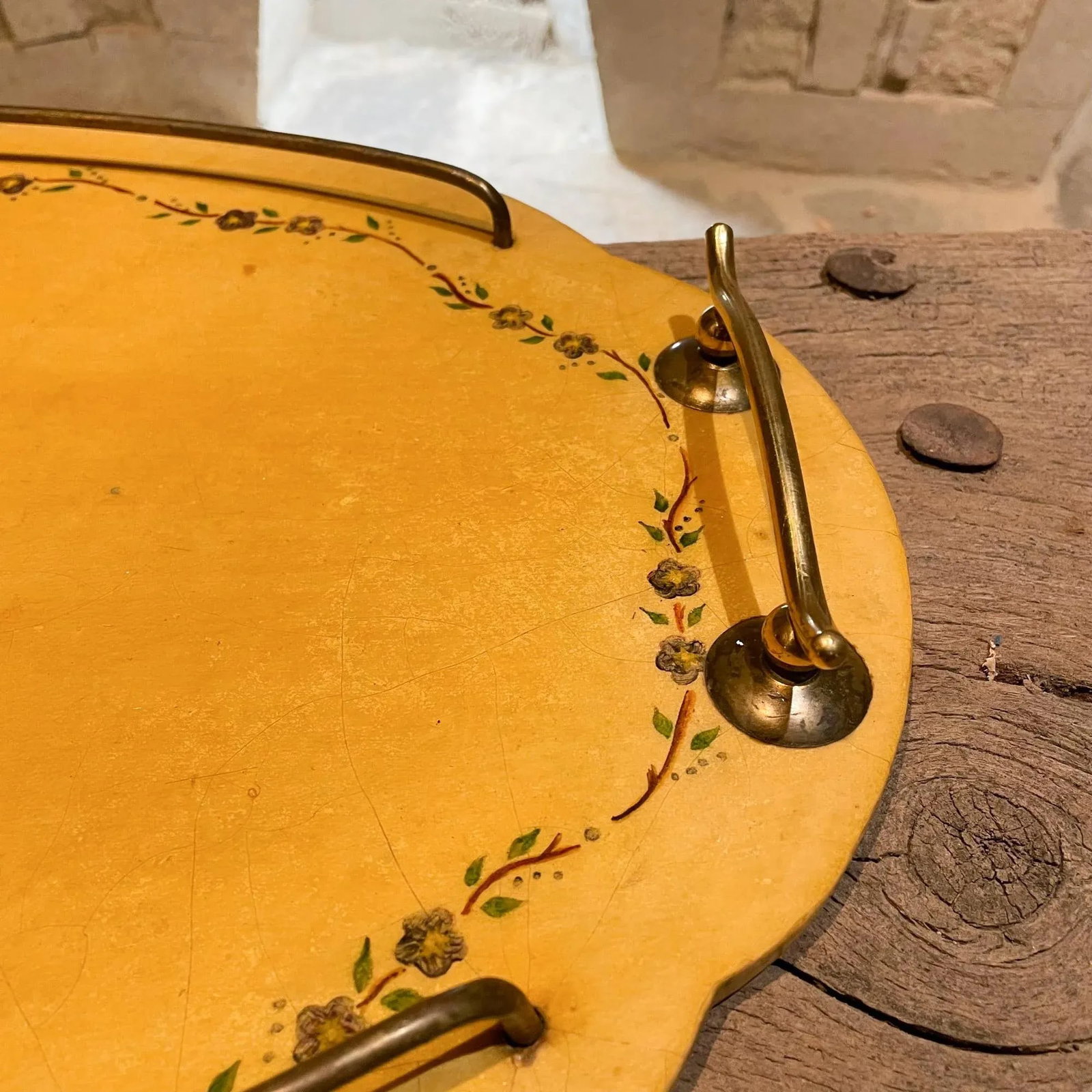 1960s Aldo Tura Goatskin Wood & Brass Floral Design Service Tray - 8