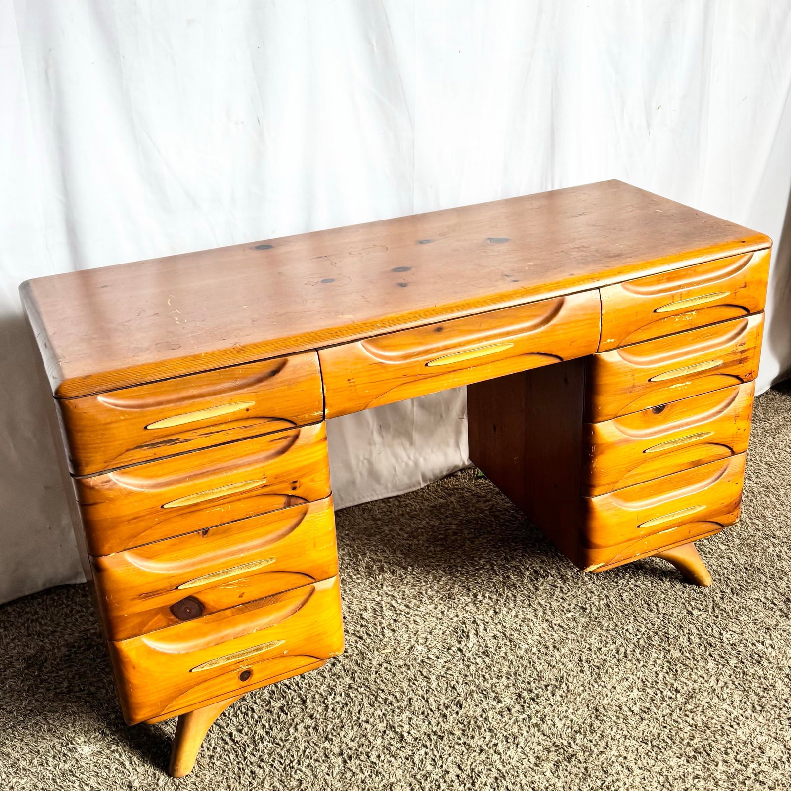 Mid Century Modern Sculptured Pine Desk by Franklin Shockey - 2