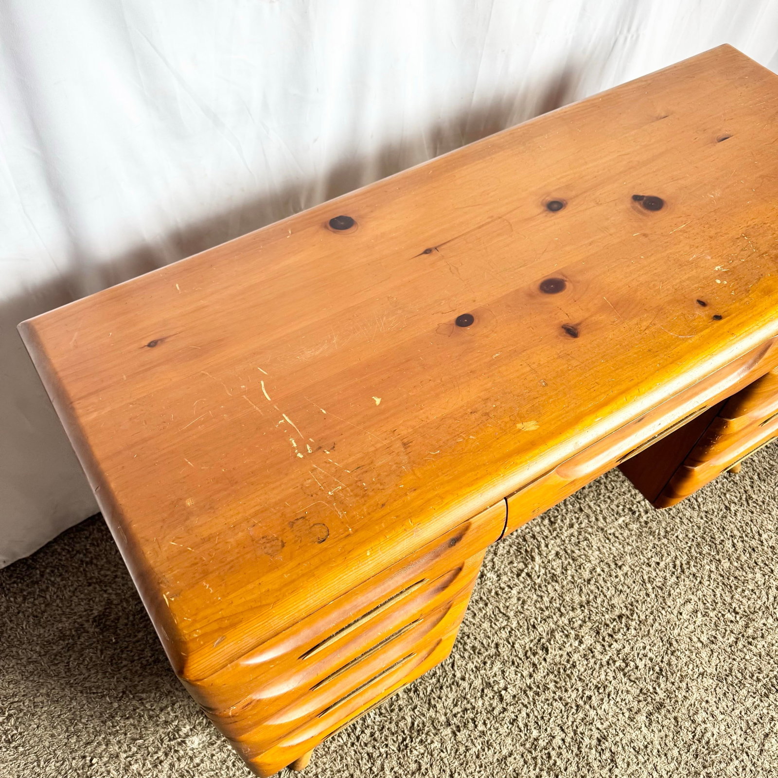Mid Century Modern Sculptured Pine Desk by Franklin Shockey - 3