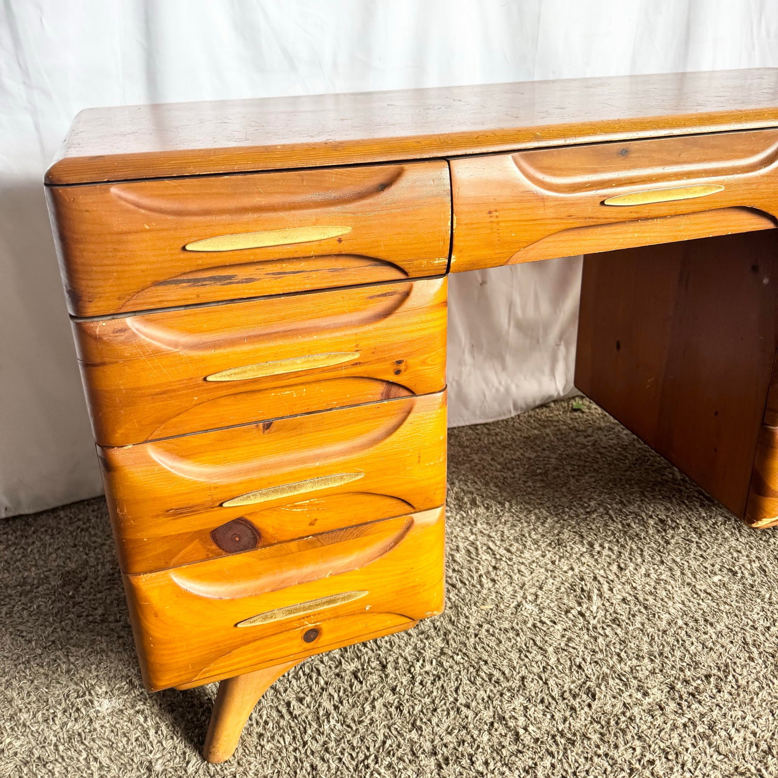 Mid Century Modern Sculptured Pine Desk by Franklin Shockey - 5