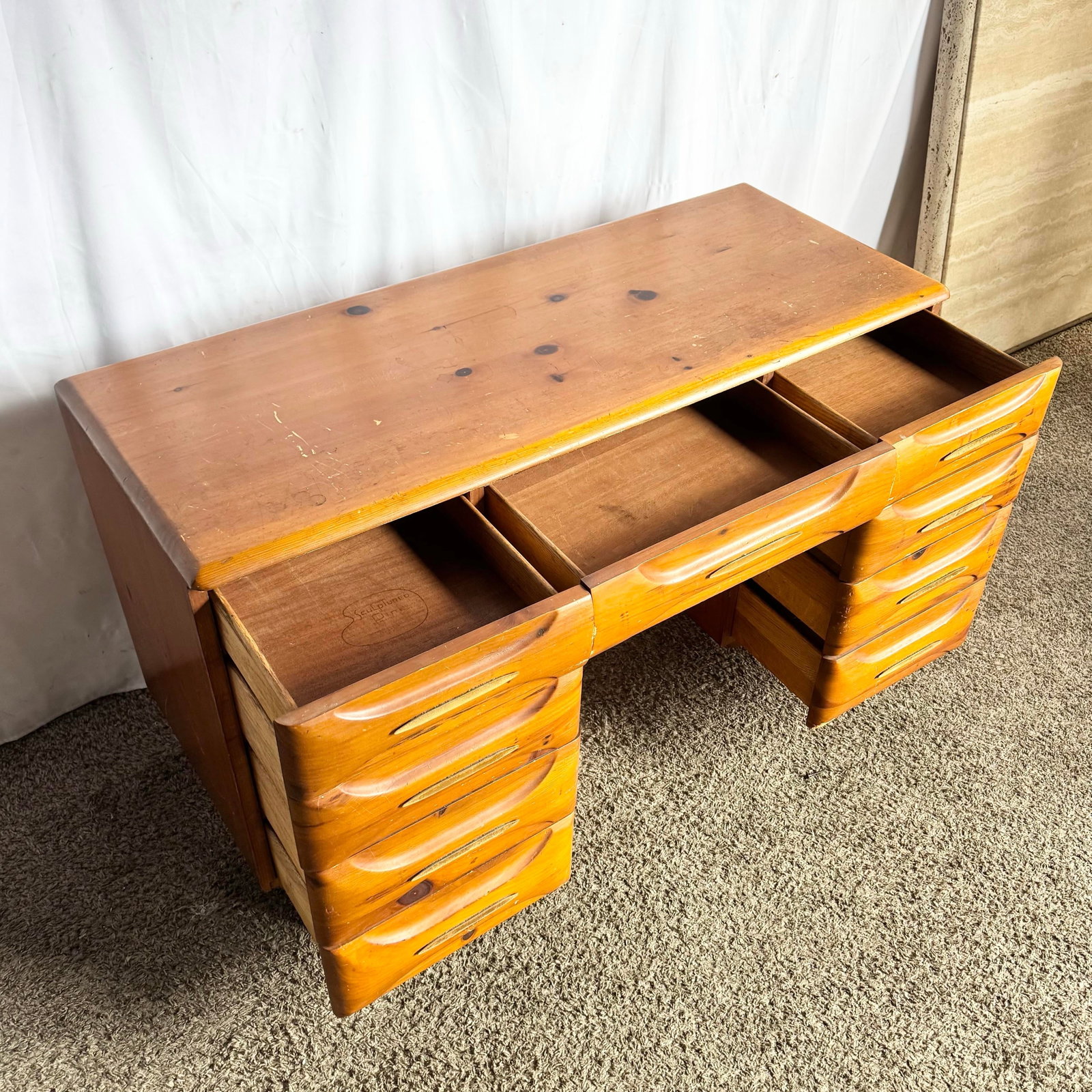 Mid Century Modern Sculptured Pine Desk by Franklin Shockey - 9