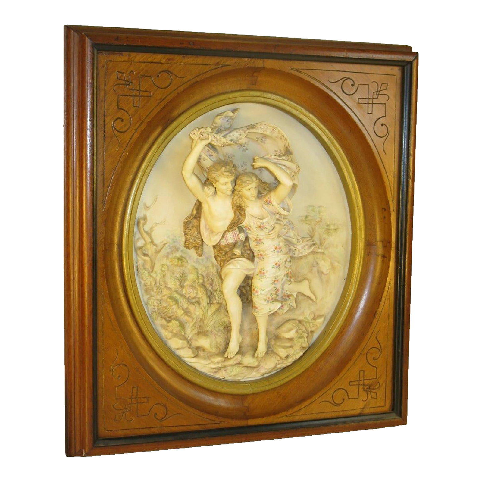 Antique Porcelain Plaque, "The Storm" (La TempÃªte) After: French Artist Pierre Auguste: This Antique Porcelain Plaque is a 3D Interpretation of the famous Painting: The Storm (La Tempête) is a painting by French artist Pierre Auguste Cot, completed in 1880. Handmade from Porcelain