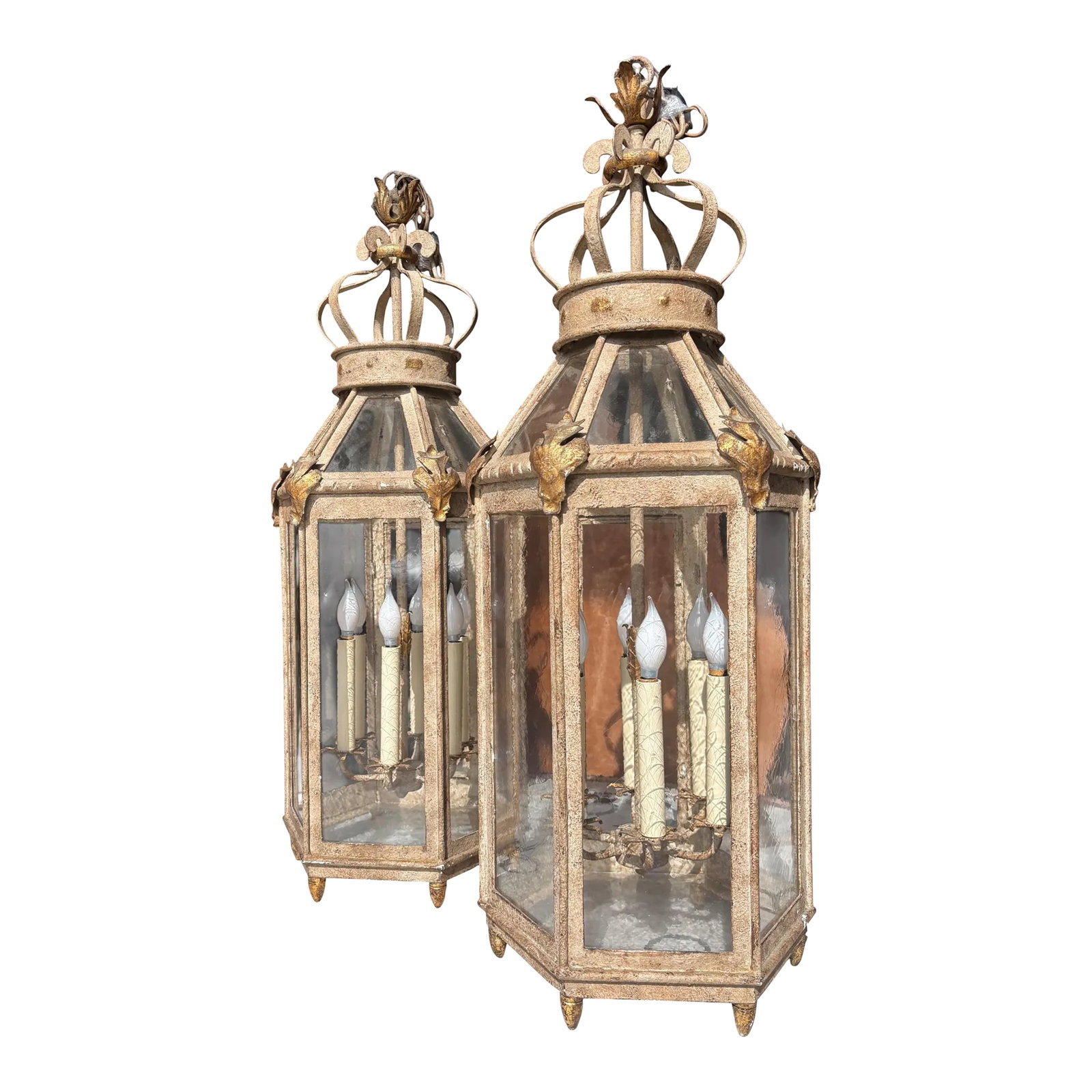 Pair of Paul Ferrante Forged Gilt Iron Lanterns, "4000 Series" (1 of 18)
