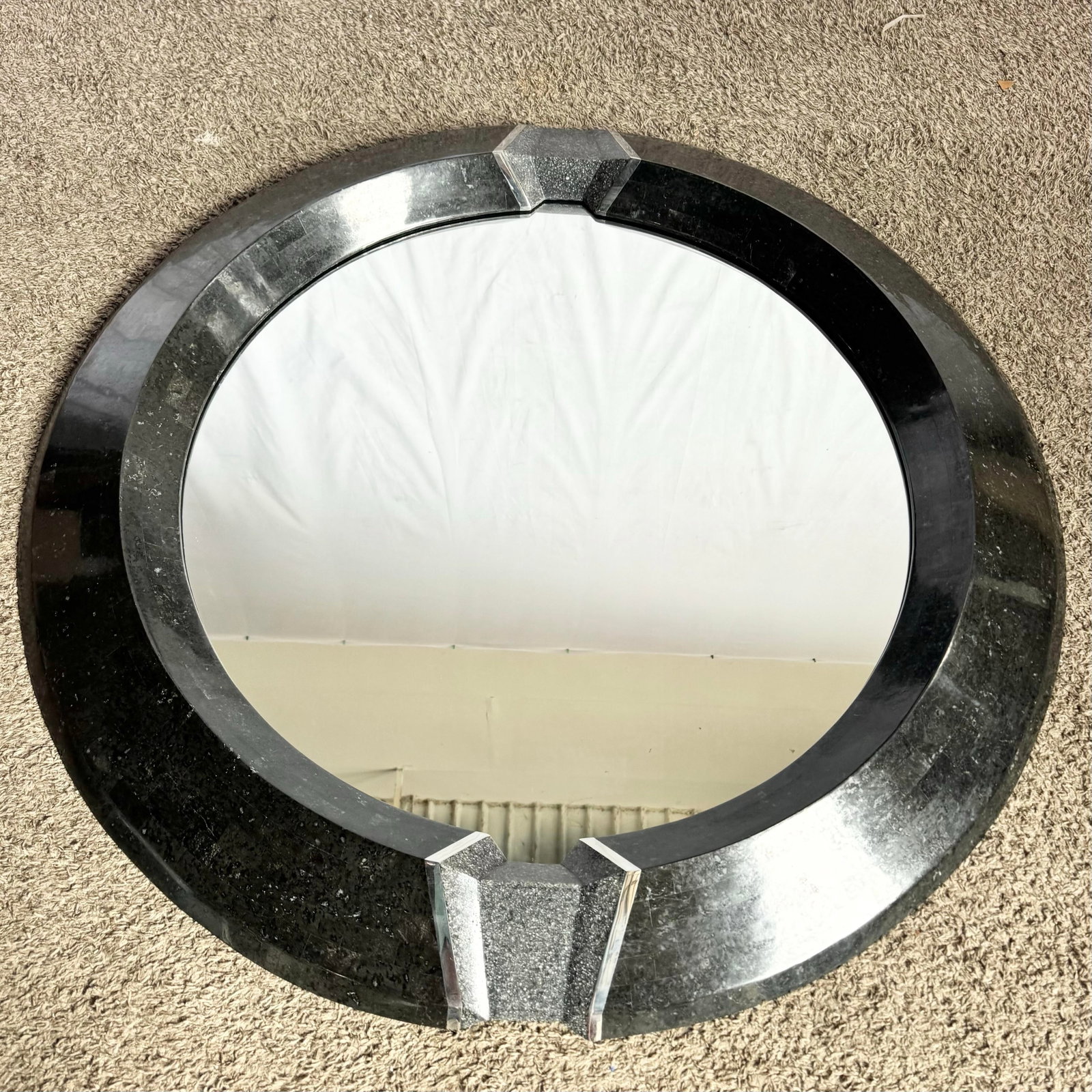 Art Deco Black Tessellated Stone and Chrome Mirror, Maitland Smith Style - 3