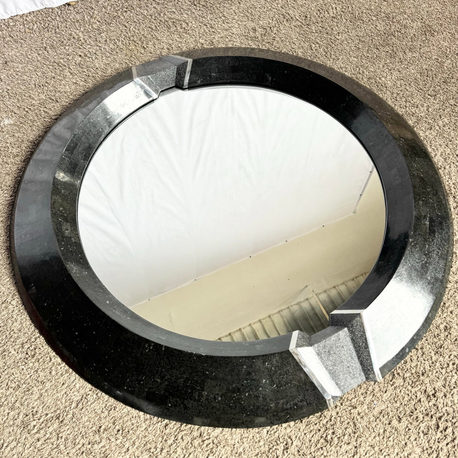 Art Deco Black Tessellated Stone and Chrome Mirror, Maitland Smith Style - 5