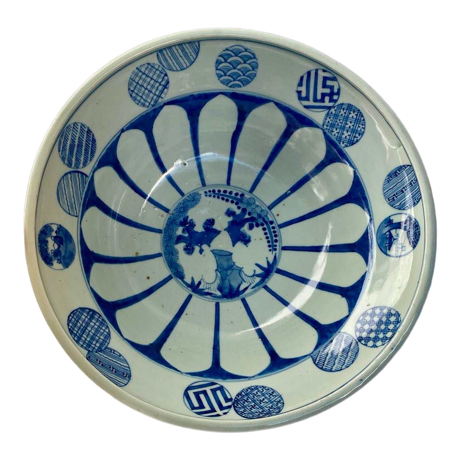 19th Century Japanese Hirado-Style "Helmet" Bowl With Sho-Chiku-Bai Motif: A beautifully sculptural Japanese porcelain "helmet" bowl, attributed to the Hirado kilns (Mikawachi), dating to the late Edo or early Meiji period. The form is striking "” modeled after a