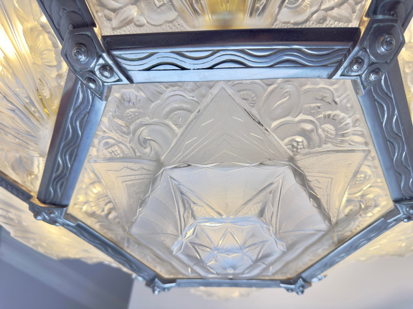 1930's French Art Deco Chandelier Signed Verrerie Des Hanots - 11