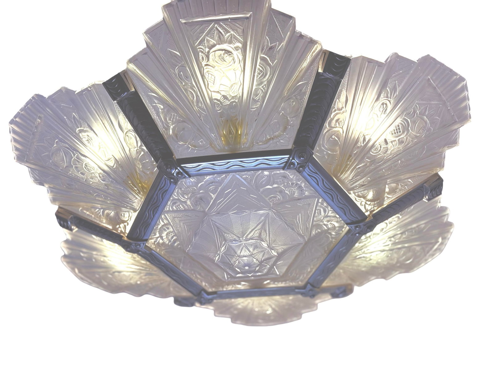 1930's French Art Deco Chandelier Signed Verrerie Des Hanots - 12