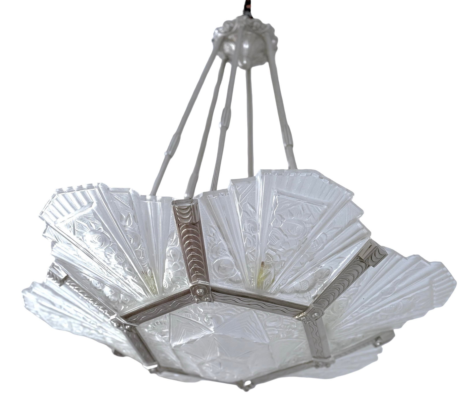 1930's French Art Deco Chandelier Signed Verrerie Des Hanots - 3