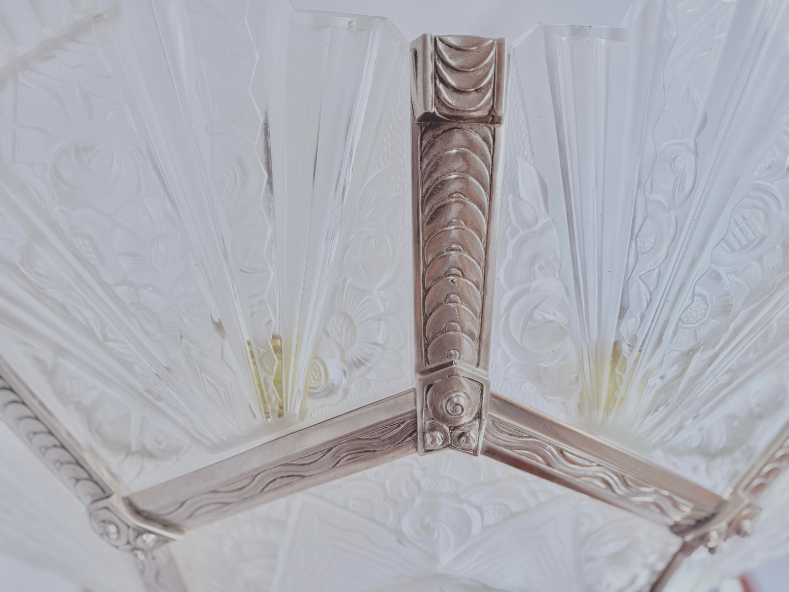 1930's French Art Deco Chandelier Signed Verrerie Des Hanots - 7