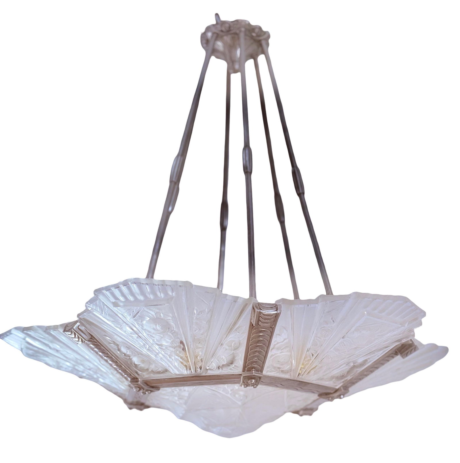 1930's French Art Deco Chandelier Signed Verrerie Des Hanots - 8