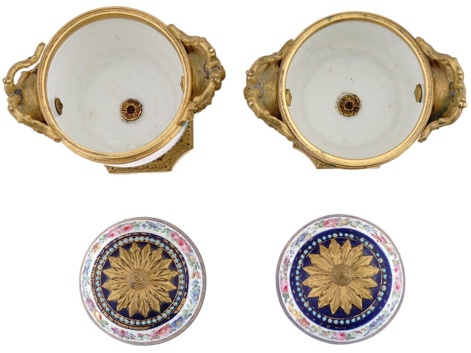 1880s French Sevres Style Blue Ormolu Porcelain Urns-Pair - 3