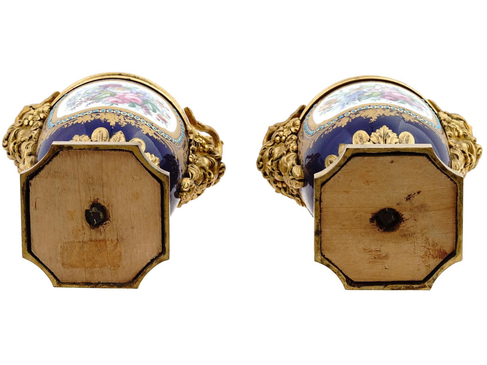 1880s French Sevres Style Blue Ormolu Porcelain Urns-Pair - 4
