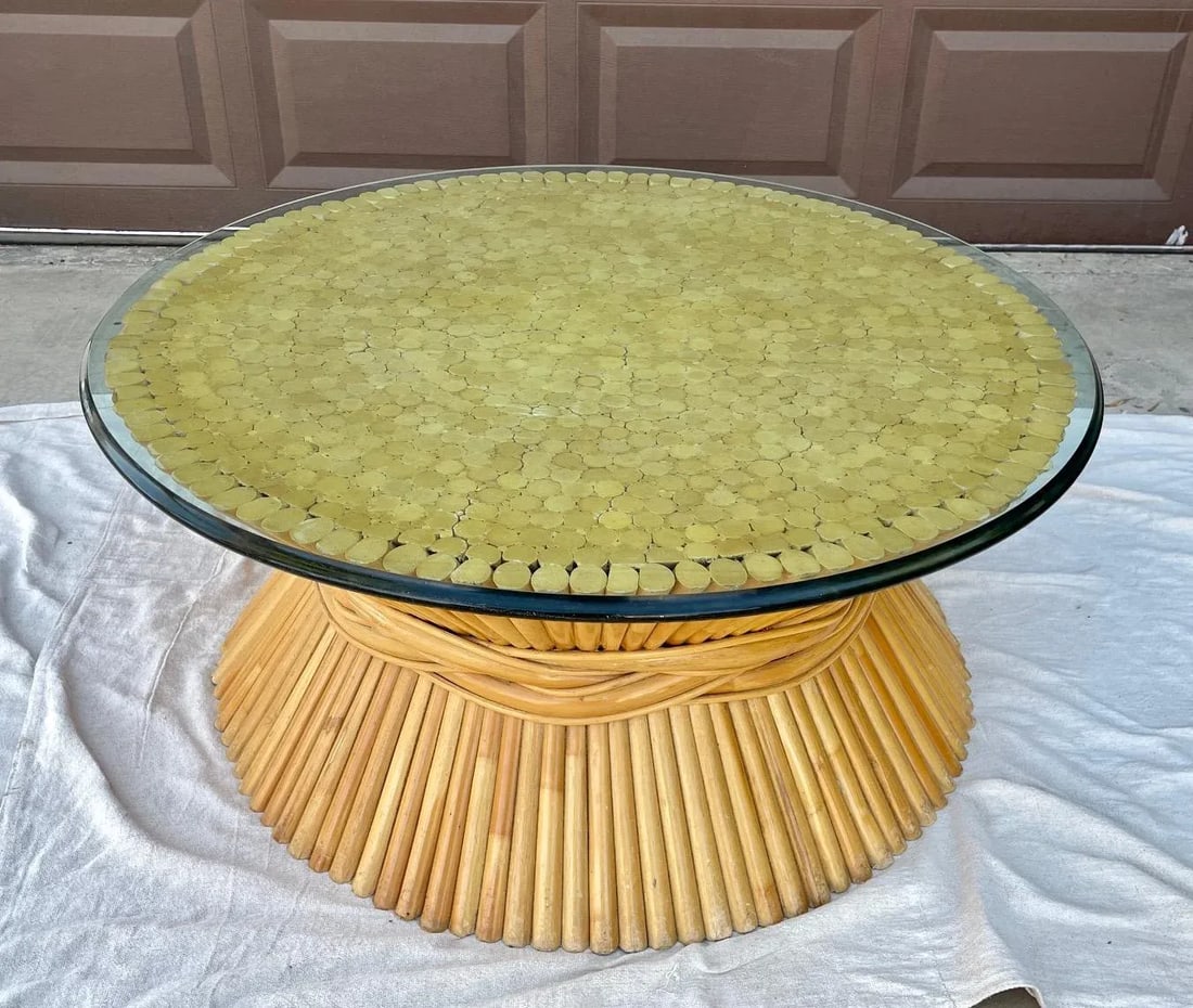 Vintage Kreiss Collection Sheaf of Wheat Rattan Coffee Table - 2