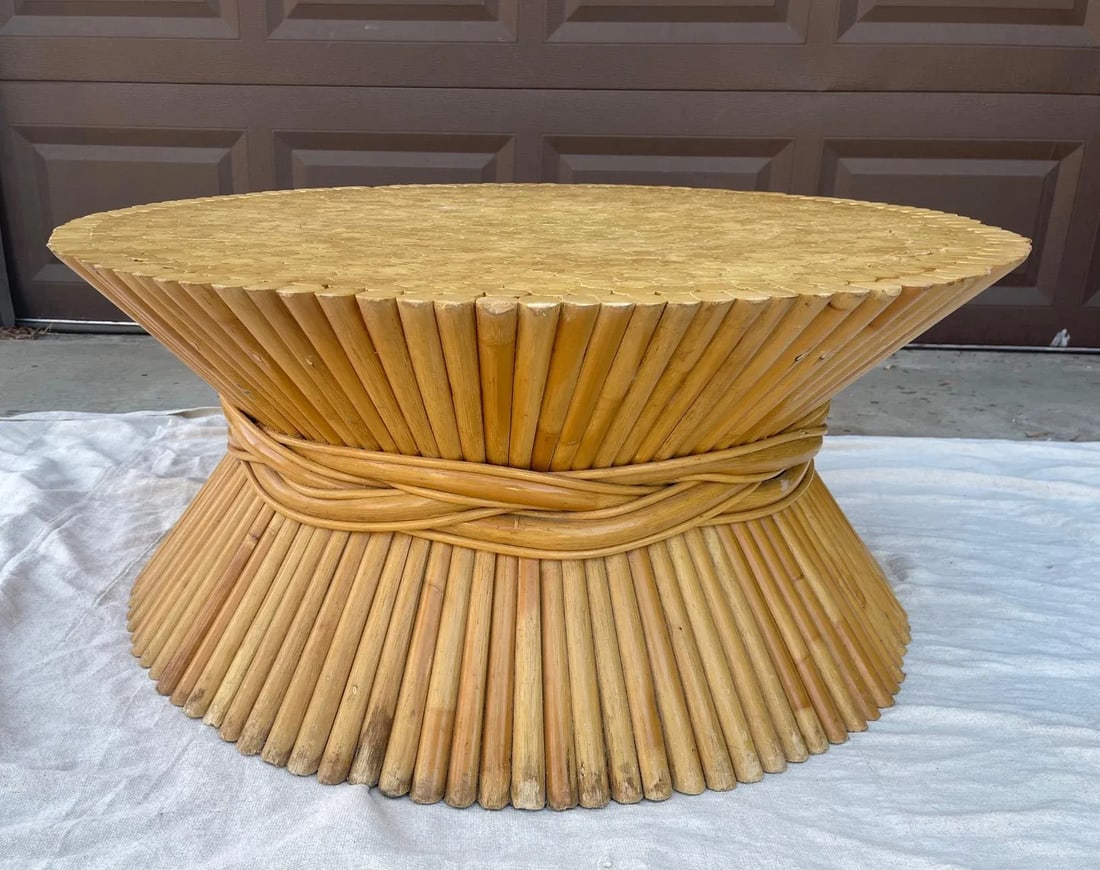 Vintage Kreiss Collection Sheaf of Wheat Rattan Coffee Table - 4