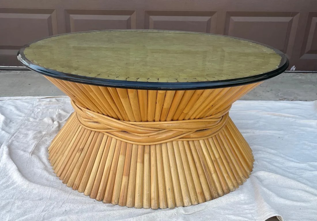 Vintage Kreiss Collection Sheaf of Wheat Rattan Coffee Table - 7