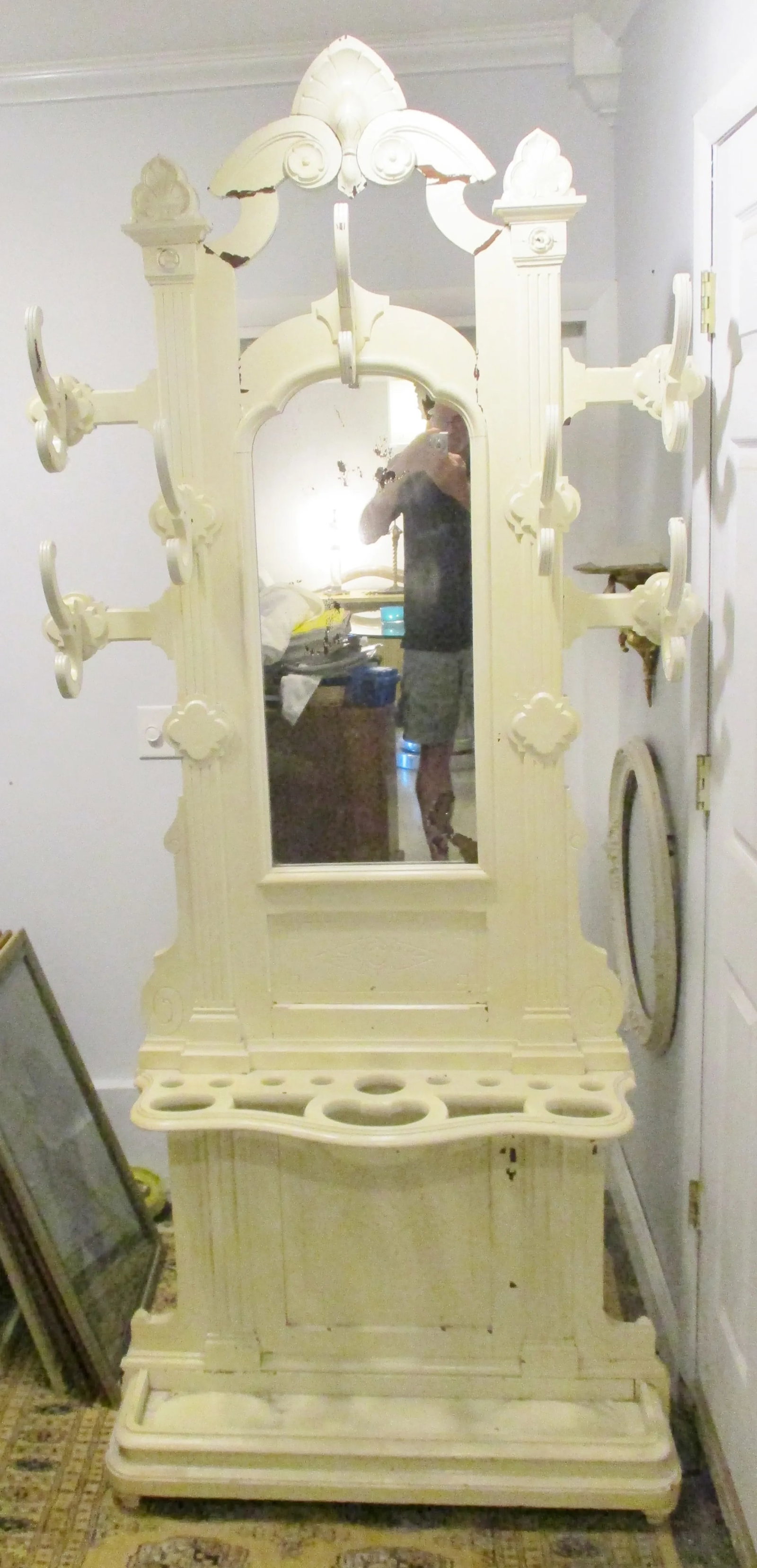 19th Century Victorian Renaissance Mahogany Hall Tree Stand Mirror Umbrella Hold - 13
