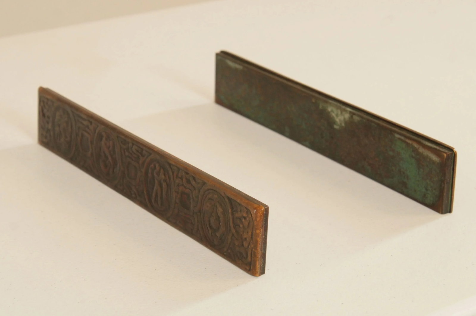 Tiffany Studios Bronze Zodiac Blotter Ends - A Pair - 10