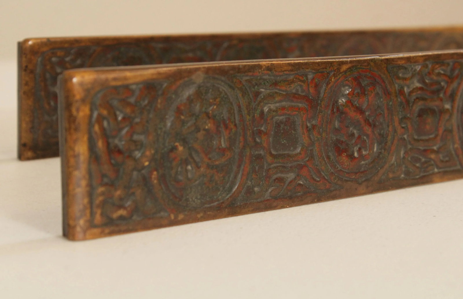 Tiffany Studios Bronze Zodiac Blotter Ends - A Pair - 12