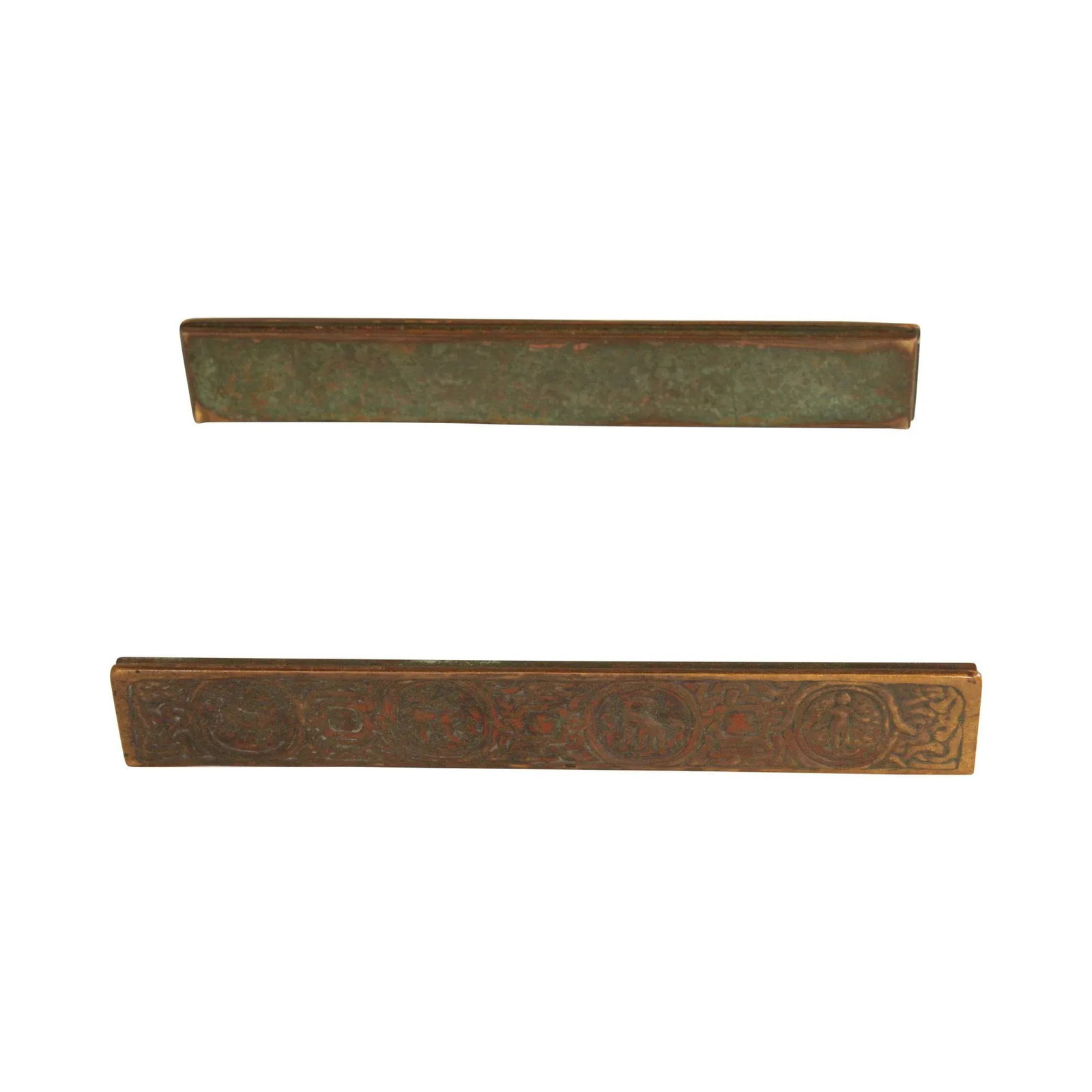 Tiffany Studios Bronze Zodiac Blotter Ends - A Pair - 13
