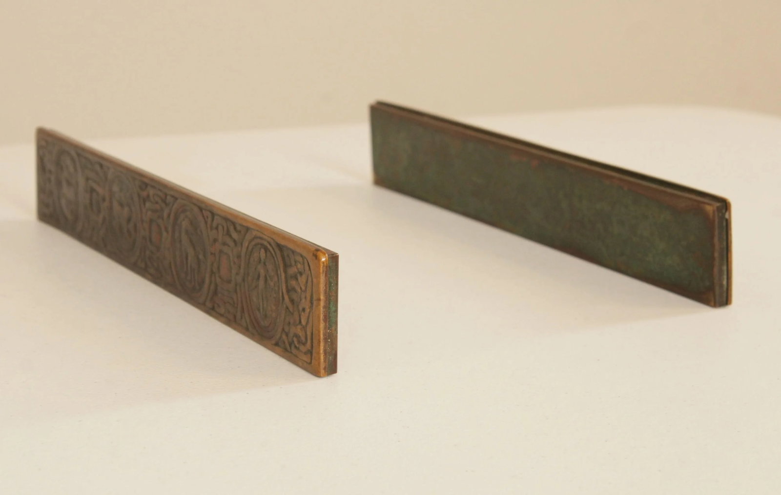 Tiffany Studios Bronze Zodiac Blotter Ends - A Pair - 5