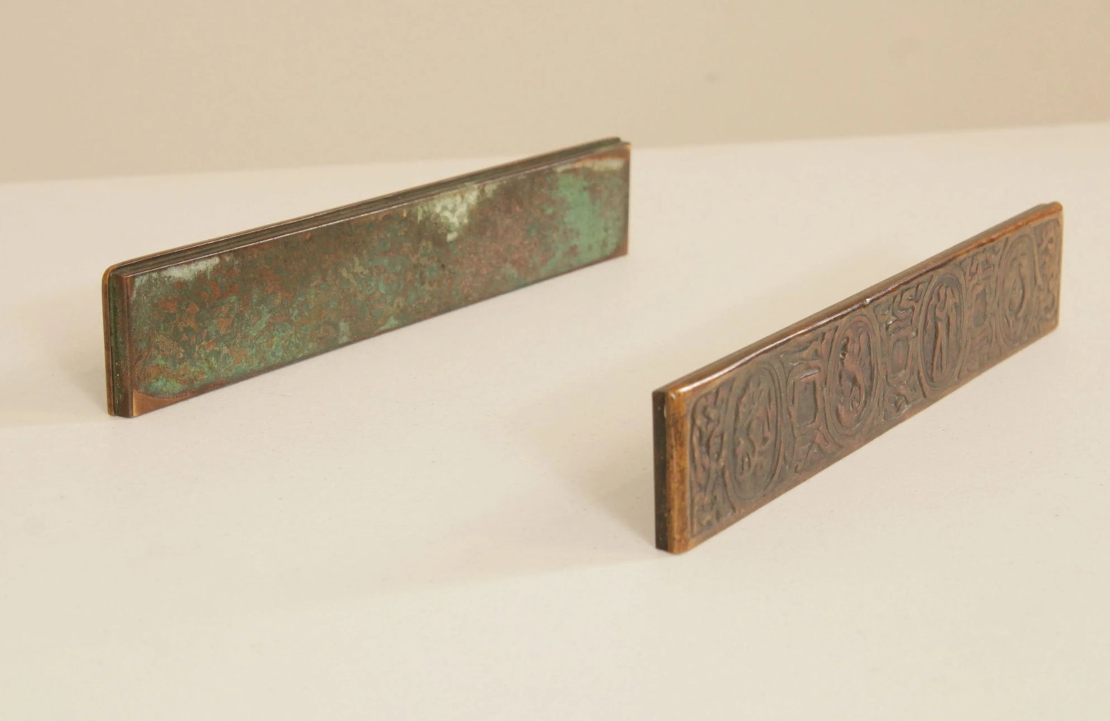 Tiffany Studios Bronze Zodiac Blotter Ends - A Pair - 7