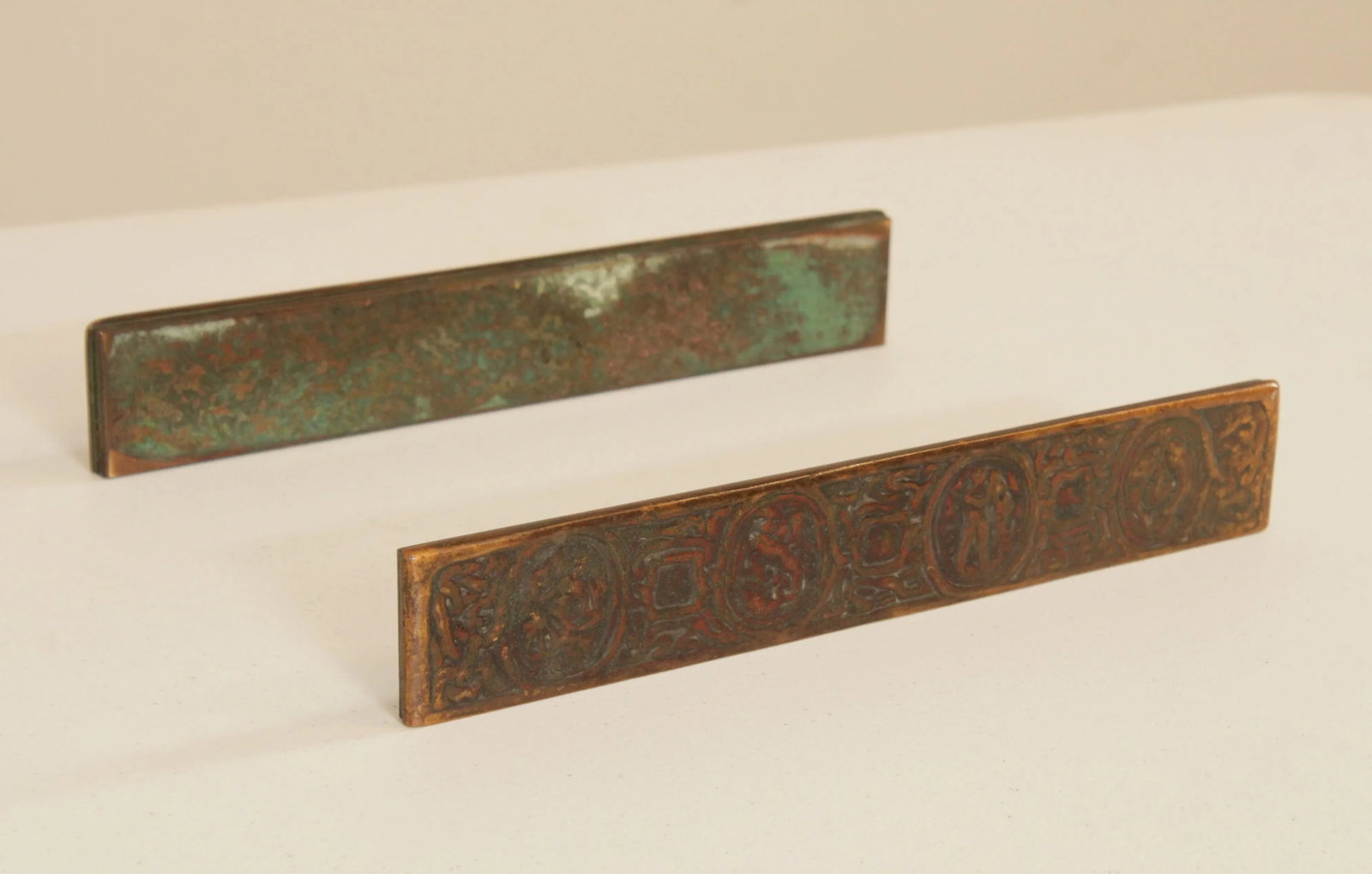 Tiffany Studios Bronze Zodiac Blotter Ends - A Pair - 8
