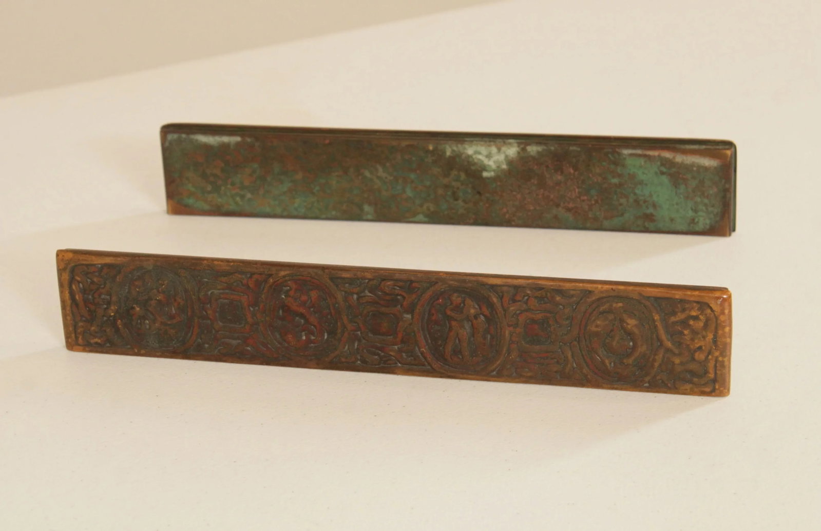 Tiffany Studios Bronze Zodiac Blotter Ends - A Pair - 9
