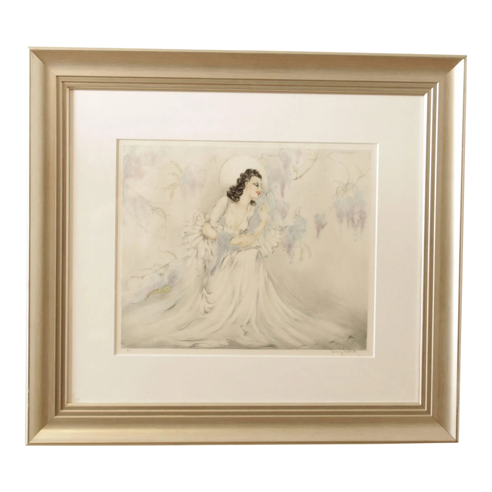 Art Deco Etching, 'Wisteria', by Louis Icart: Louis Icart (French, 1888-1950), 'Wisteria', 1940, Dry point etching, Signed lower right, numbered lower left, Certificate of Authenticity en verso, Custom frame. Dimensions: 27.25 x 31 sight, 34 x 37
