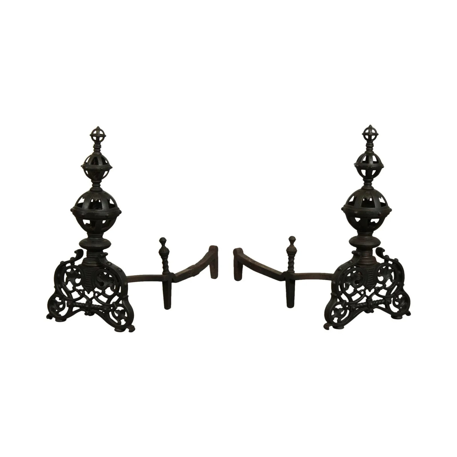 Bradley & Hubbard Antique Cast Iron Andirons # 9518 - A Pair - 13