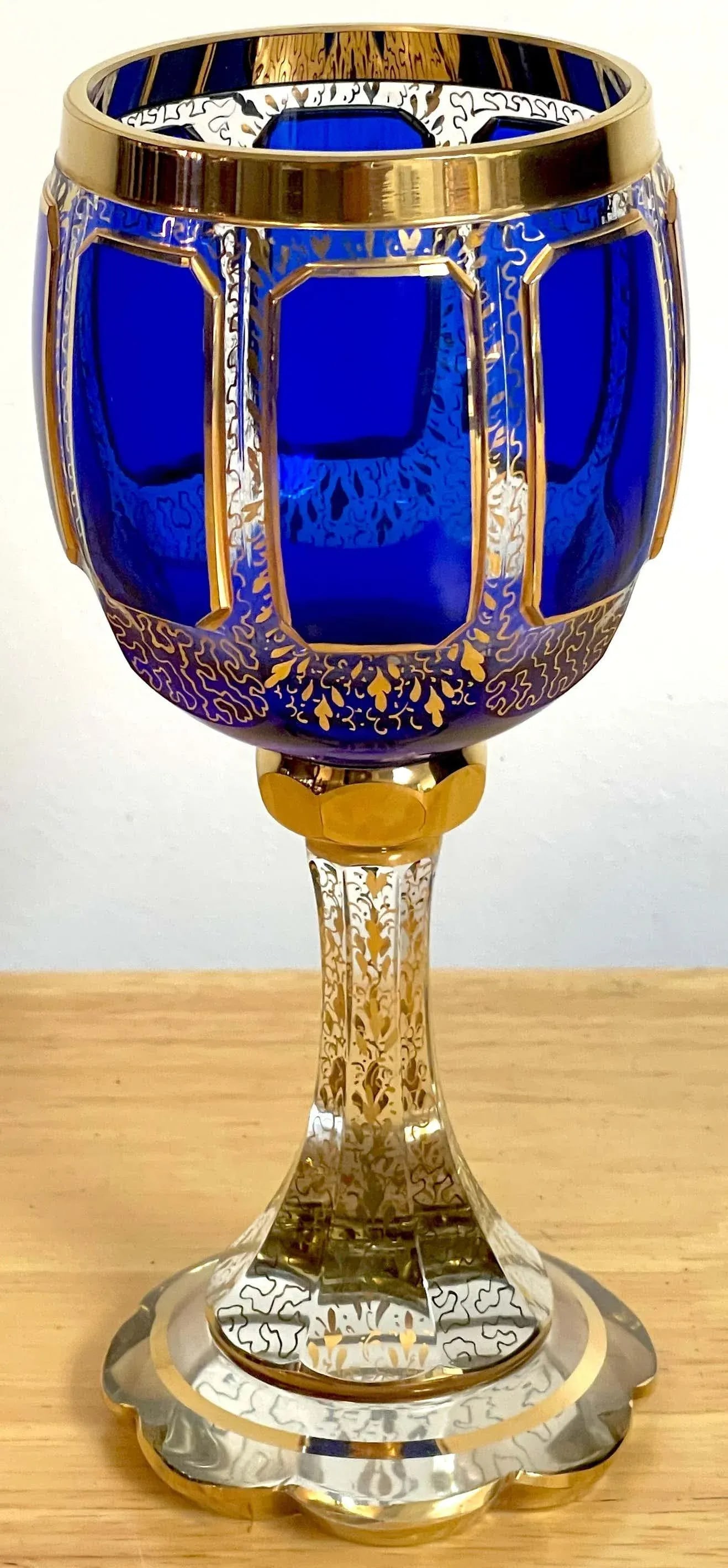 Early 20th Century Moser Gilt Enameled Cobalt Paneled Goblets, C 1930s - Set of 10 - 12