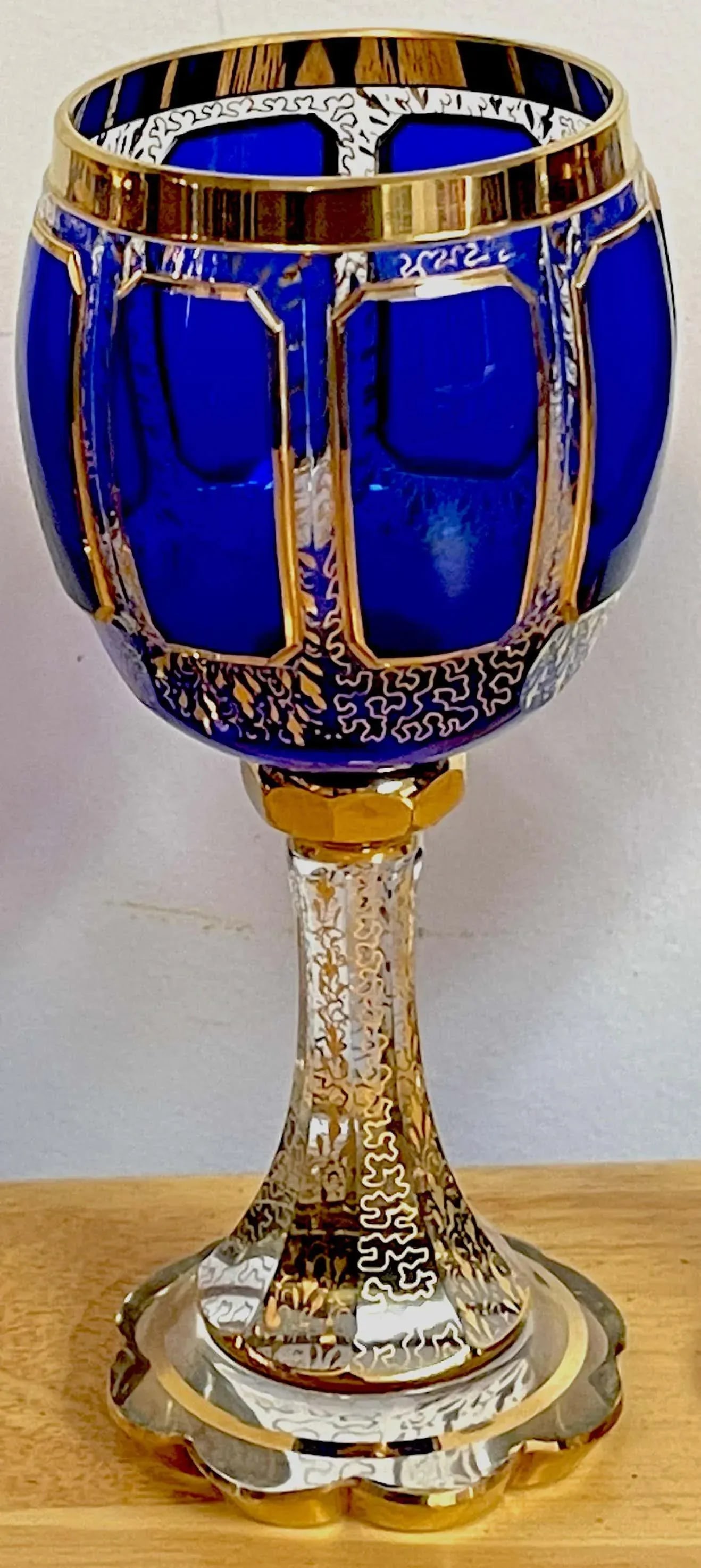 Early 20th Century Moser Gilt Enameled Cobalt Paneled Goblets, C 1930s - Set of 10 - 3