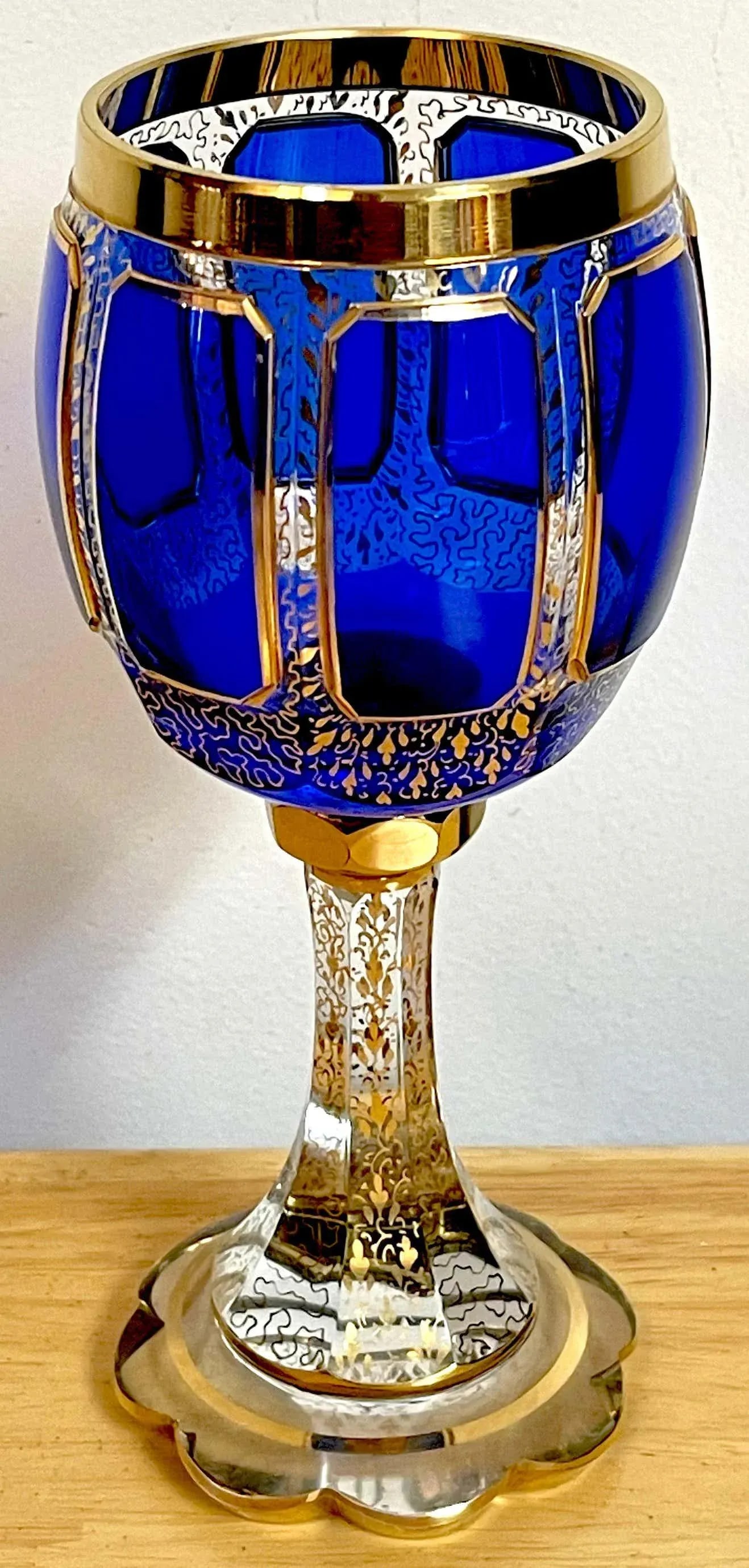 Early 20th Century Moser Gilt Enameled Cobalt Paneled Goblets, C 1930s - Set of 10 - 9