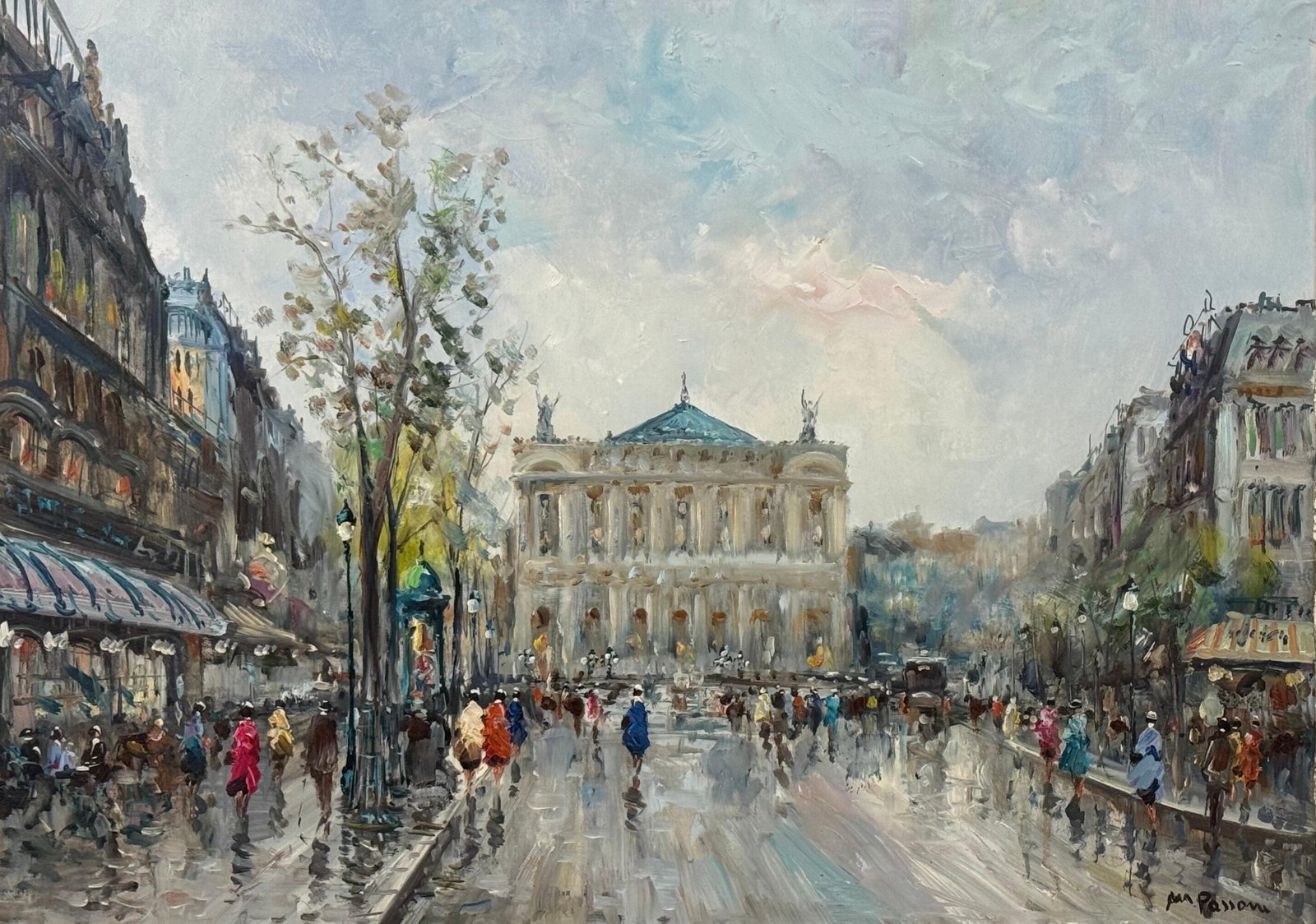 Paris Palais Garnier (Opera House) with Figures 20th Century Post-Impressionism 1975 Circa - 16